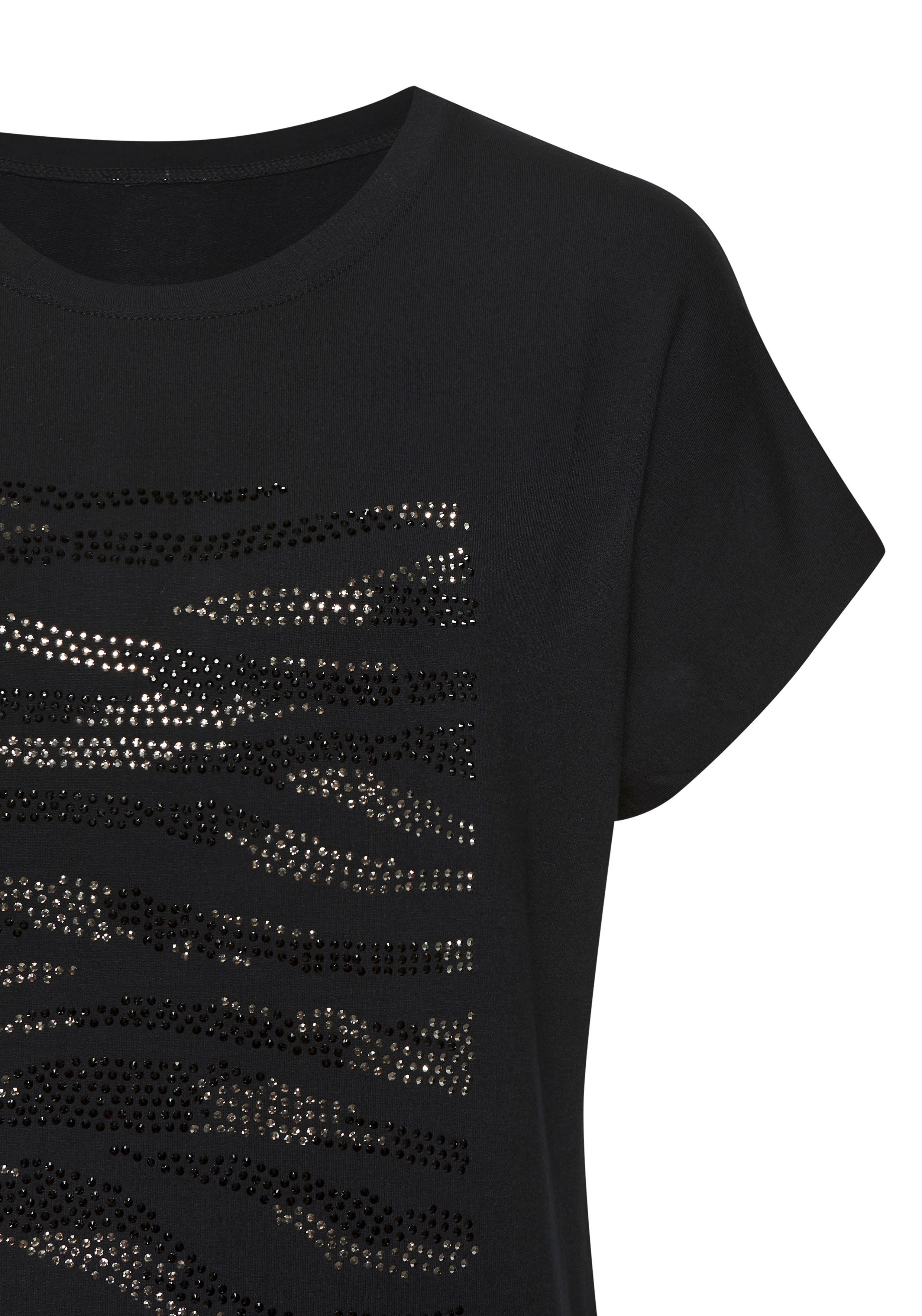 Lascana Shirt met ronde hals Met strass-dessin van hoogwaardige french terry-kwaliteit van viscose