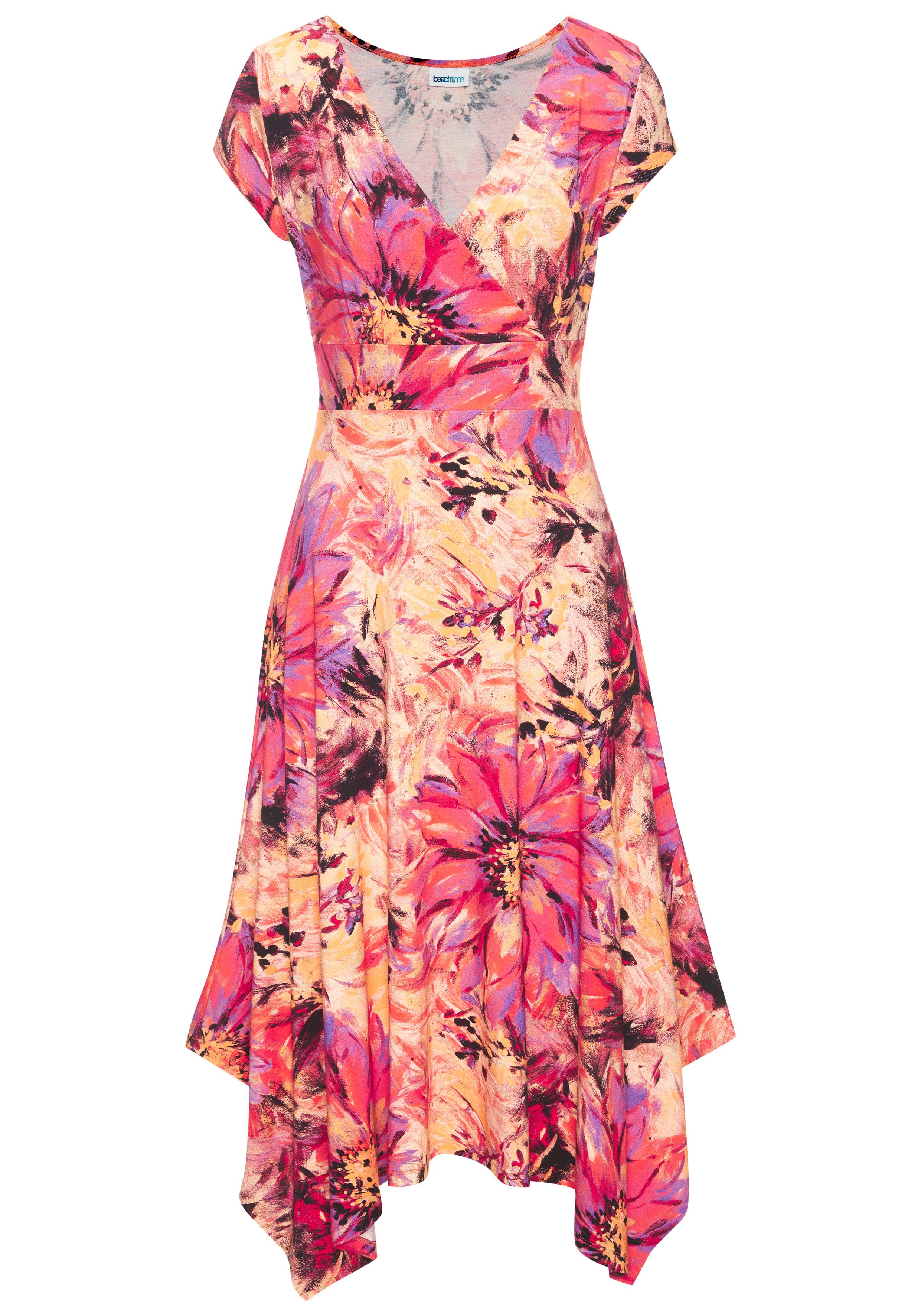 Beachtime Zomerjurk met puntzoom en strik, jersey jurk, asymmetrisch rokdeel