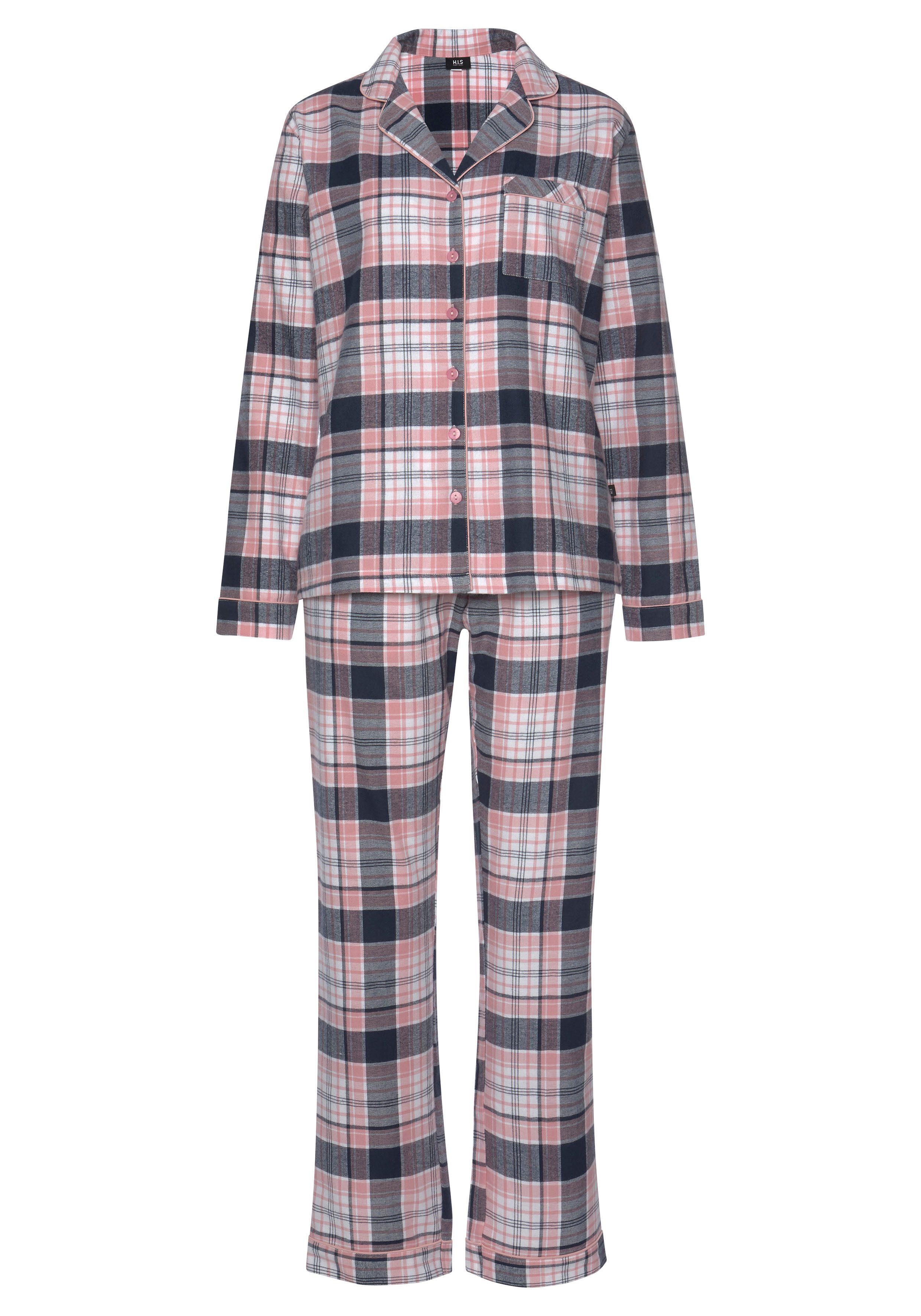 H.I.S Pyjama van flanel met alover ruitpatroon (set, 2-delig) pyjama's maat 32 paars