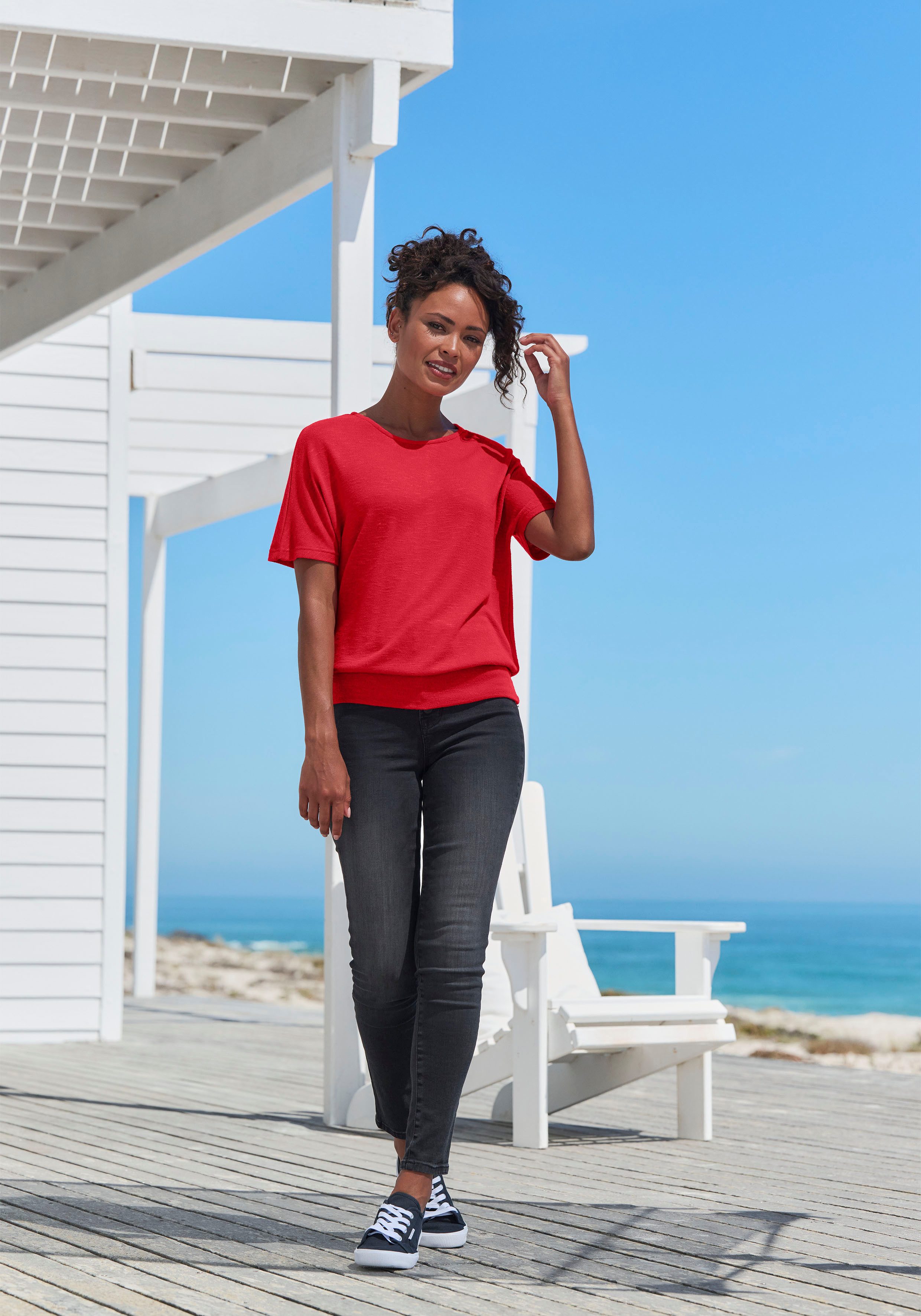 Vivance Shirt met korte mouwen Met brede tailleband van zacht viscose-fijntricot
