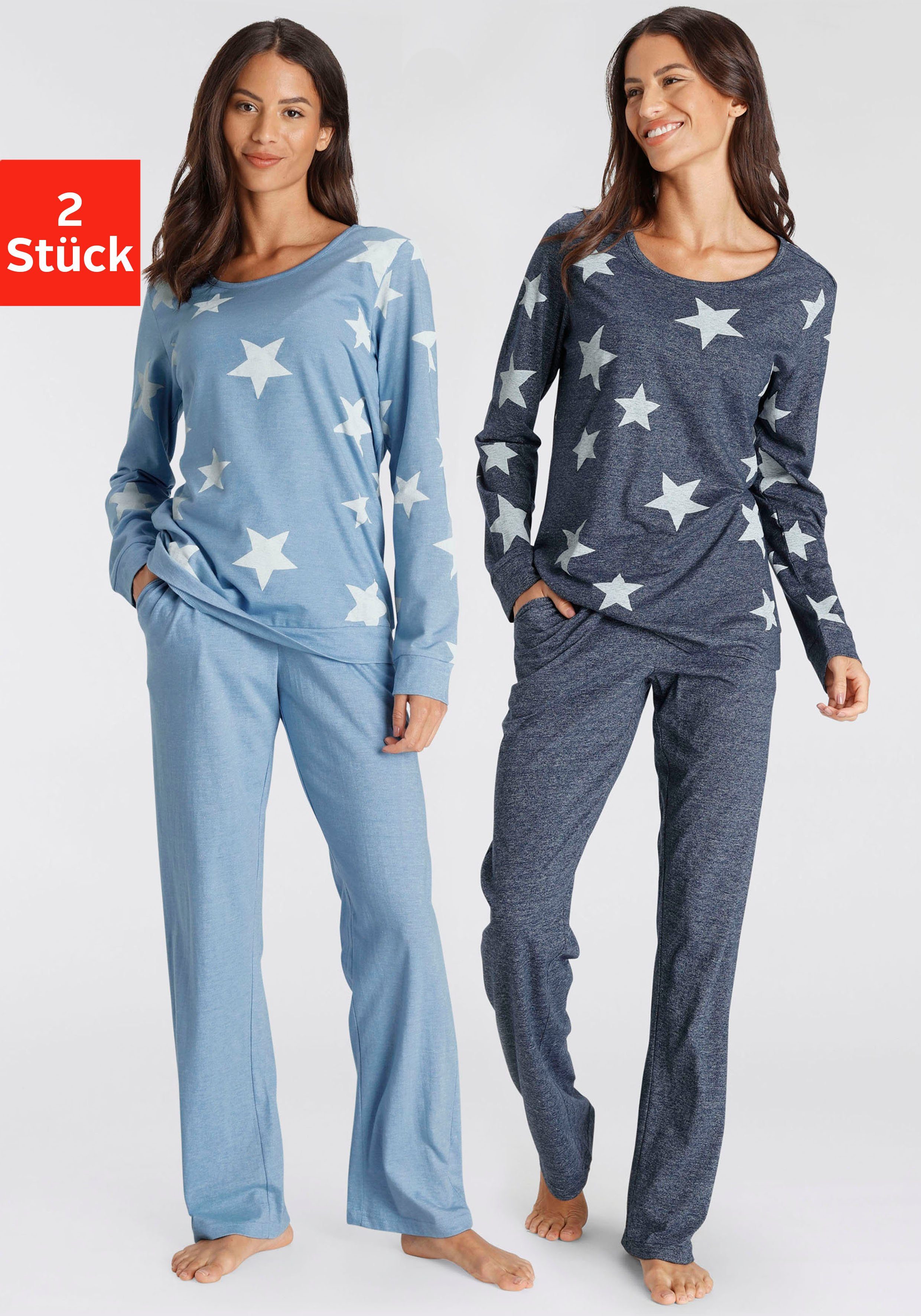 Vivance Dreams Pyjama in een gemêleerde look met sterretjes (4-delig, Set van 2)