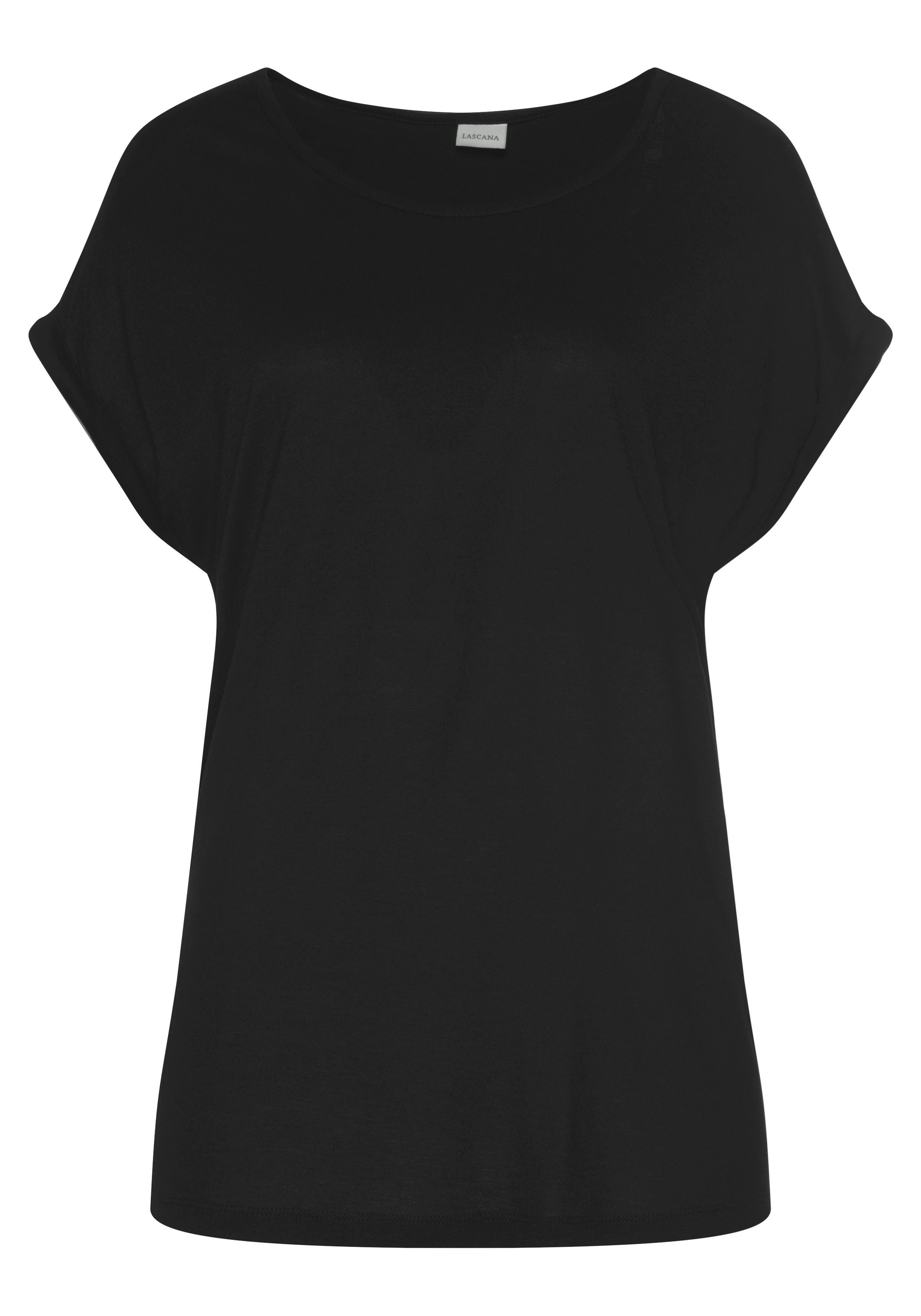 Lascana Shirt met korte mouwen met ronde halslijn, jersey stof, mouwomslag, basic