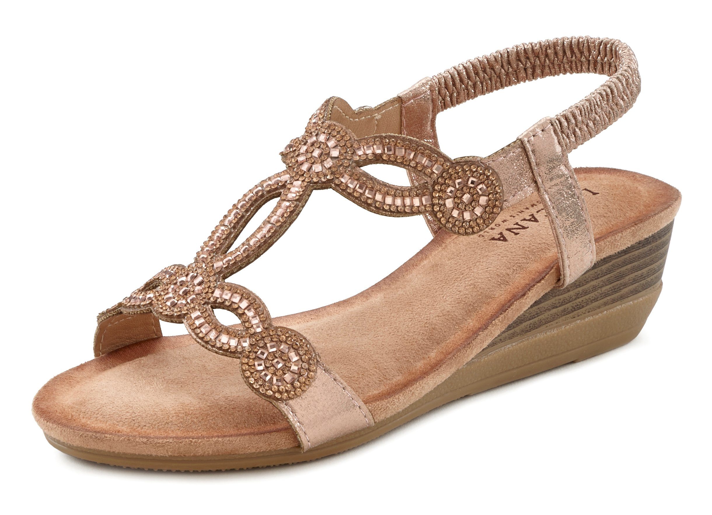 Lascana Sandaaltjes Zomerschoen met sierstenen, glitter, elastische banden, sandaal, zomerschoen