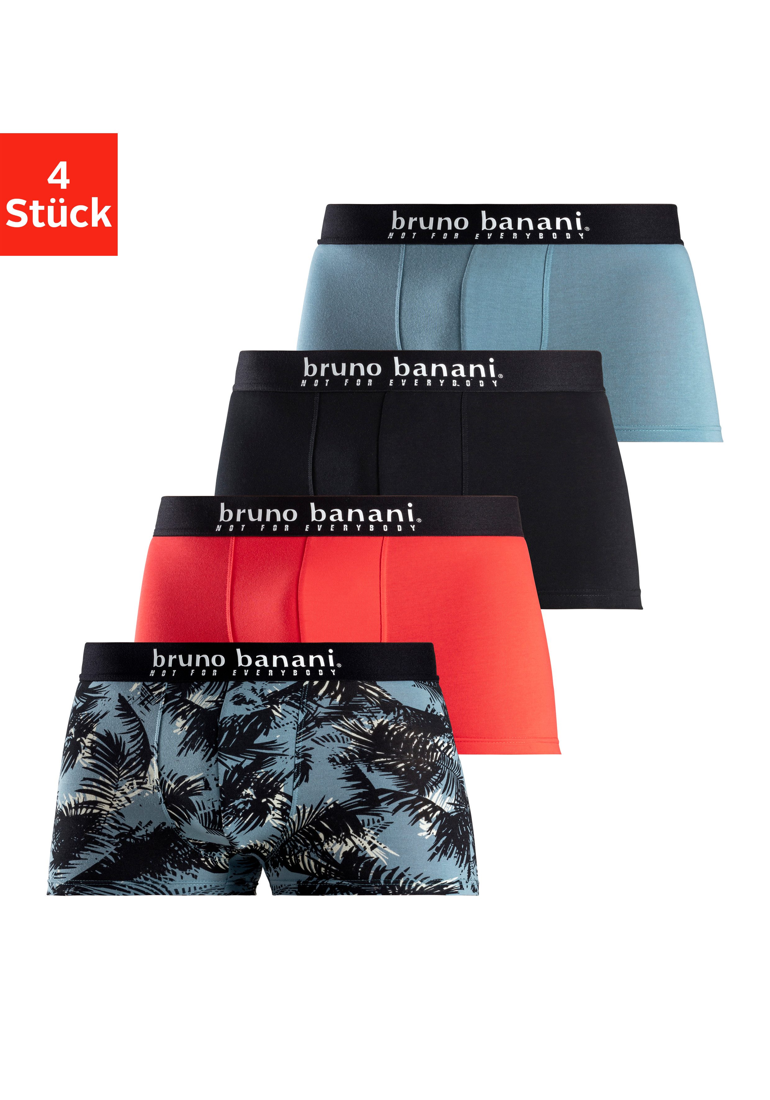 Bruno Banani Boxershort met palmprint en effen van katoenmix (4 stuks, Set van 4)