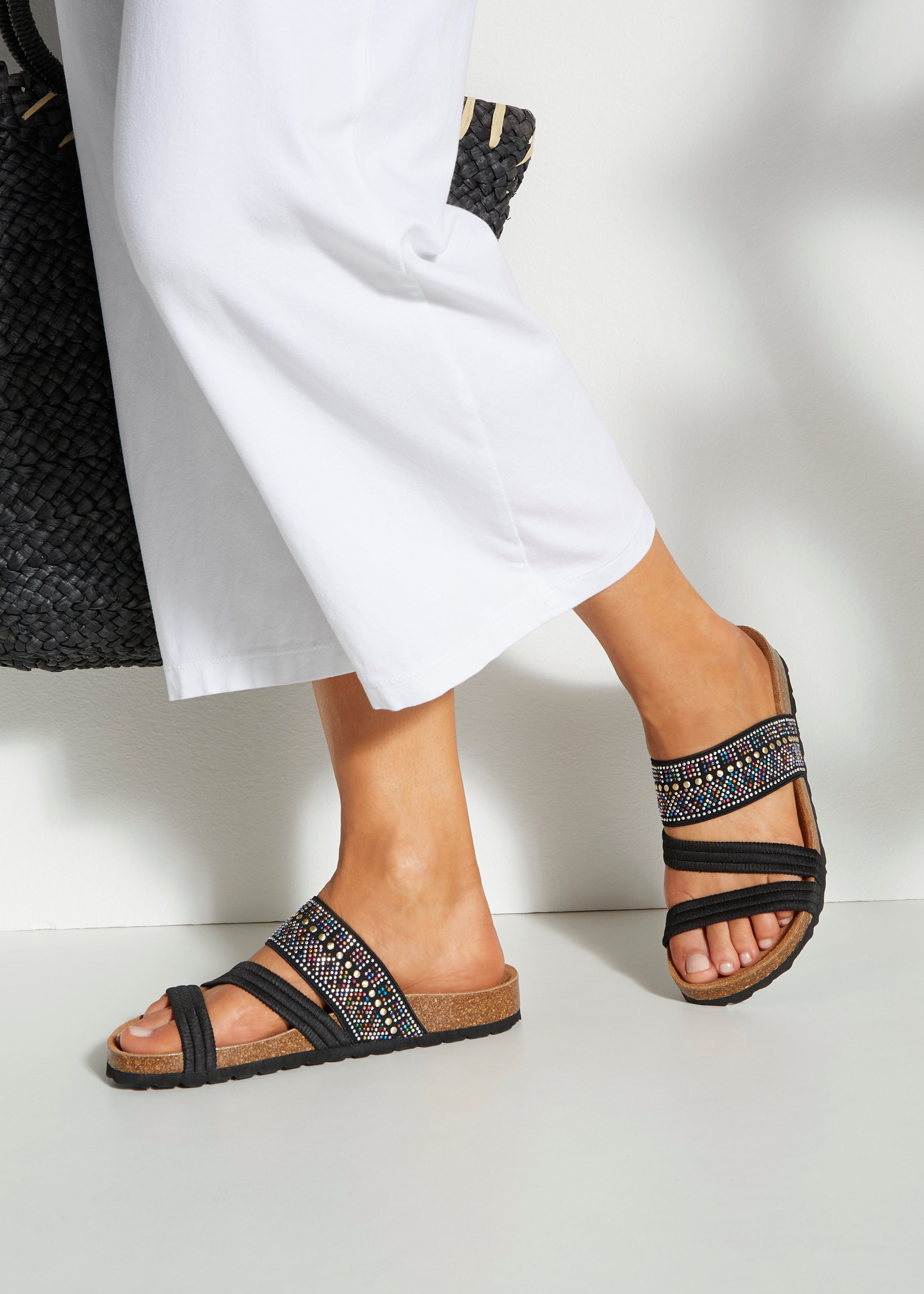 Lascana Slippers Mule, sandaal, open schoen, zomerschoen, Mule, sandaal, open schoen met kurkvoetbed en elastische riemen