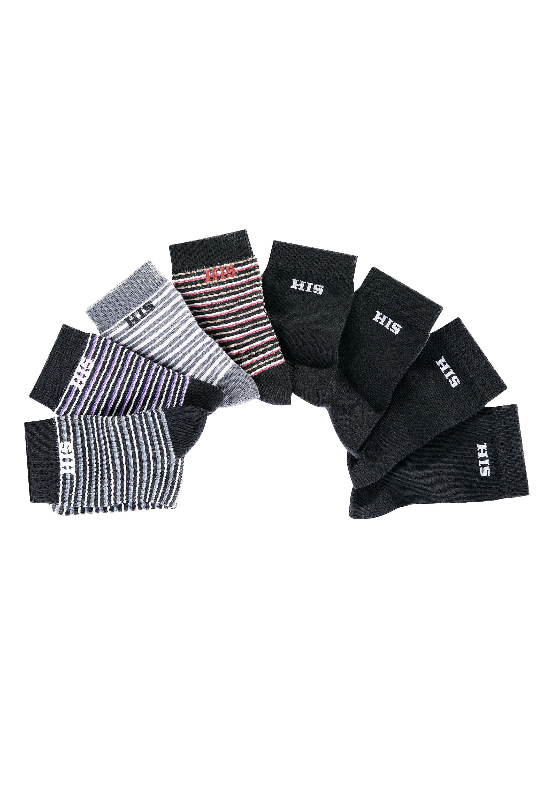 H.I.S Sokken gestreept en unikleur (set, 8 paar)