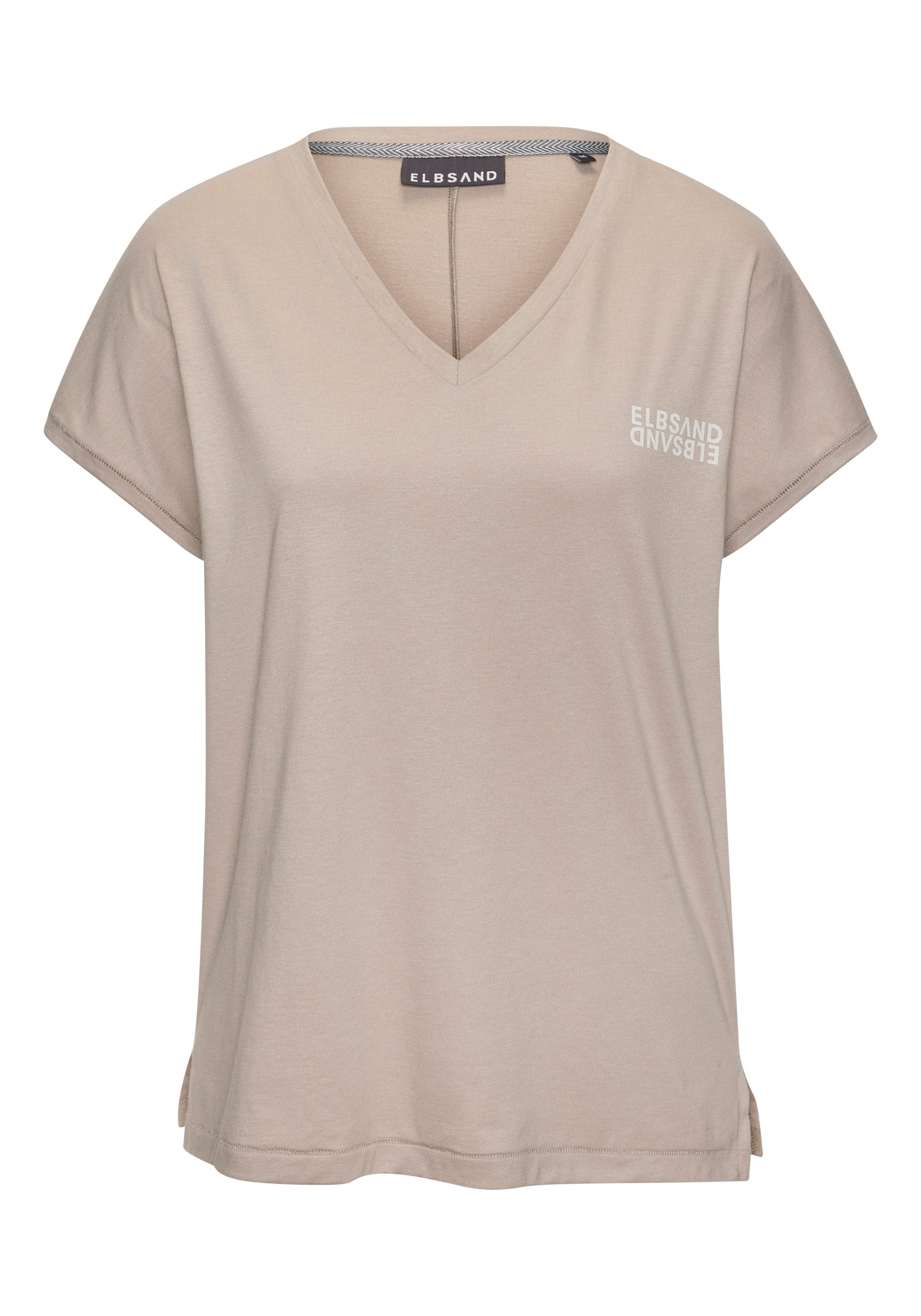 Elbsand Shirt met V-hals met logo-print, kortarmshirt, basic