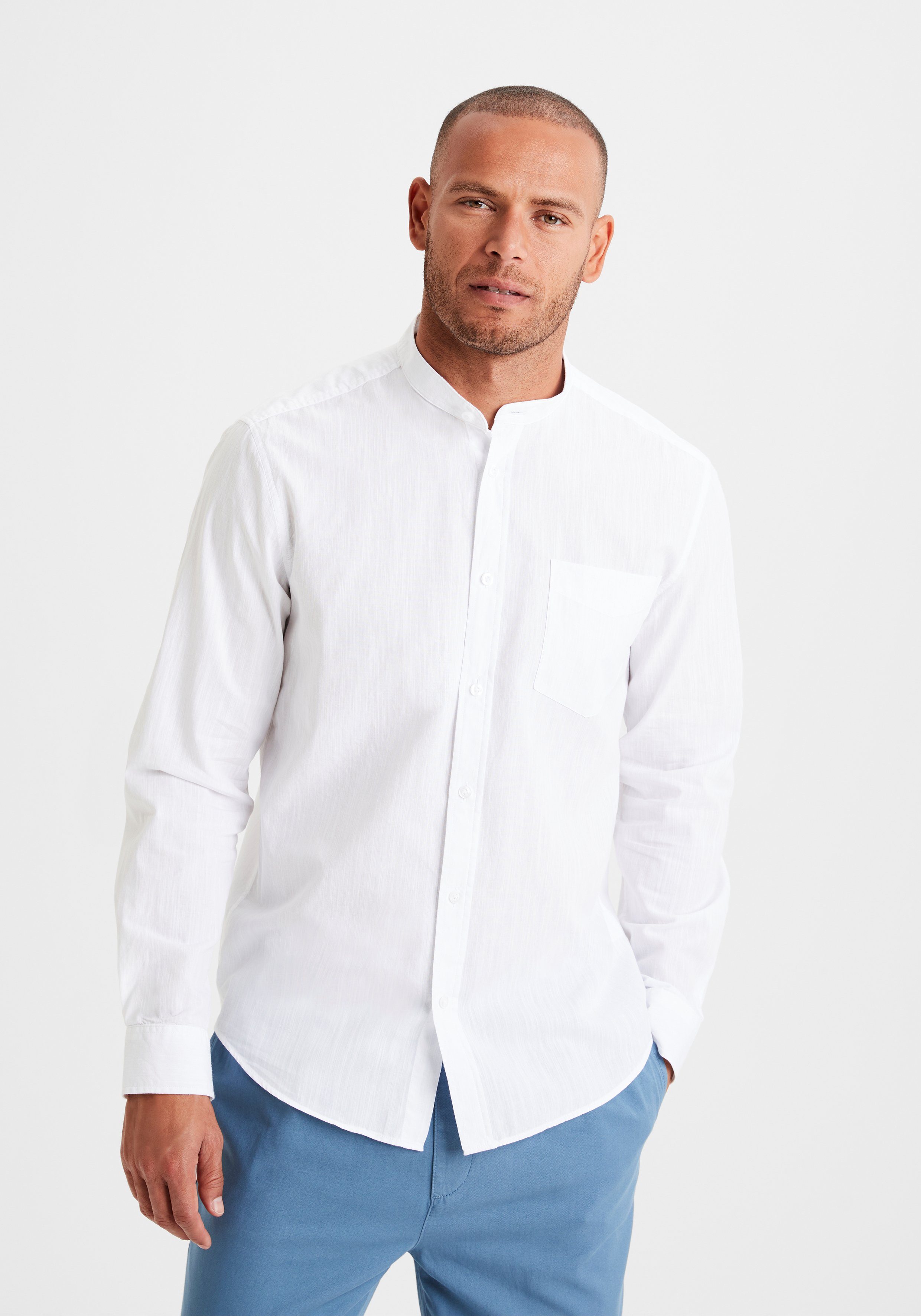 H.I.S Overhemd met lange mouwen Regular fit, staande kraag shirt met borstzak, 100% katoen