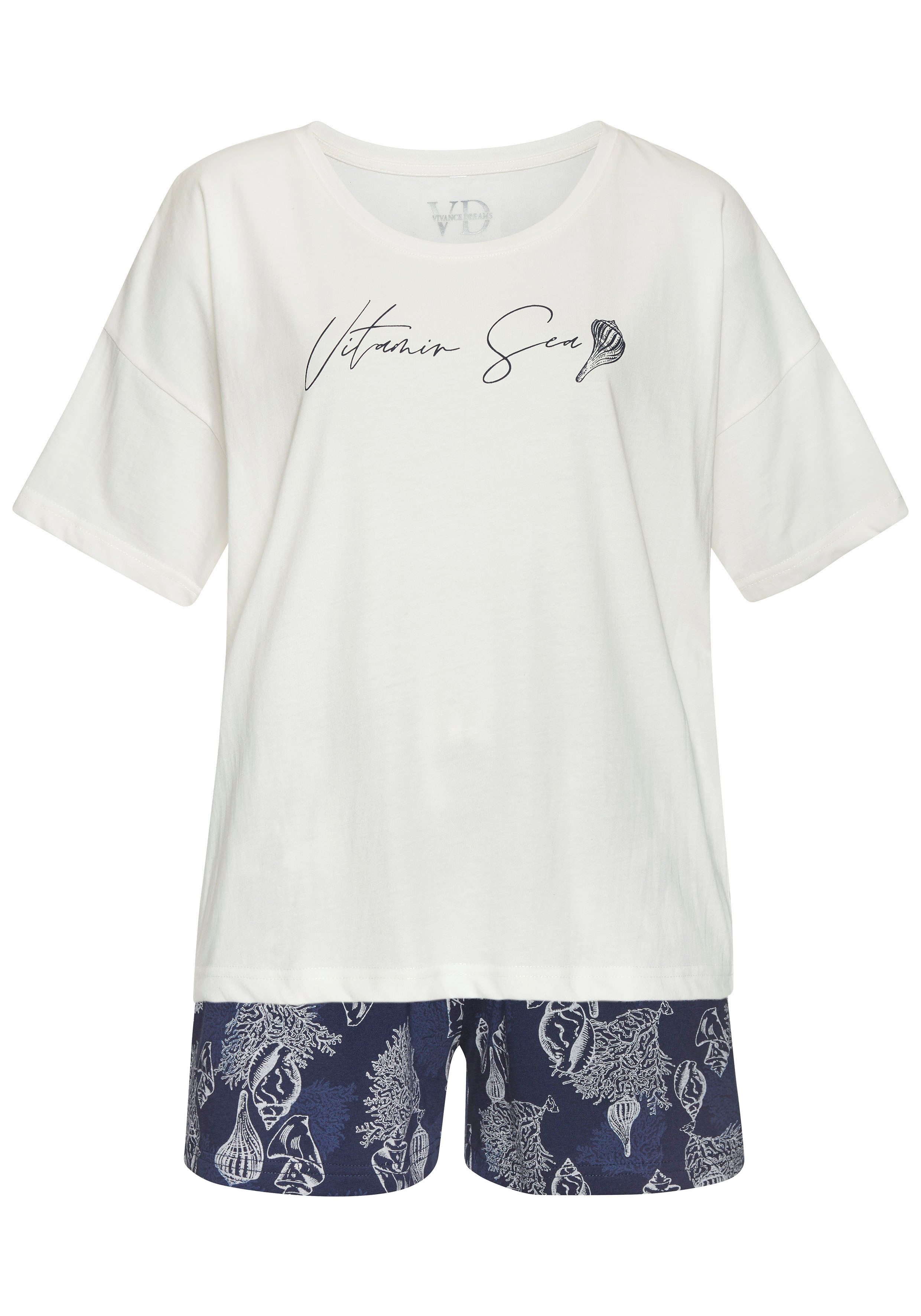 Vivance Dreams Shortama Mooie schelpenprint (set, 2-delig) shorty's maat 32/34 beige