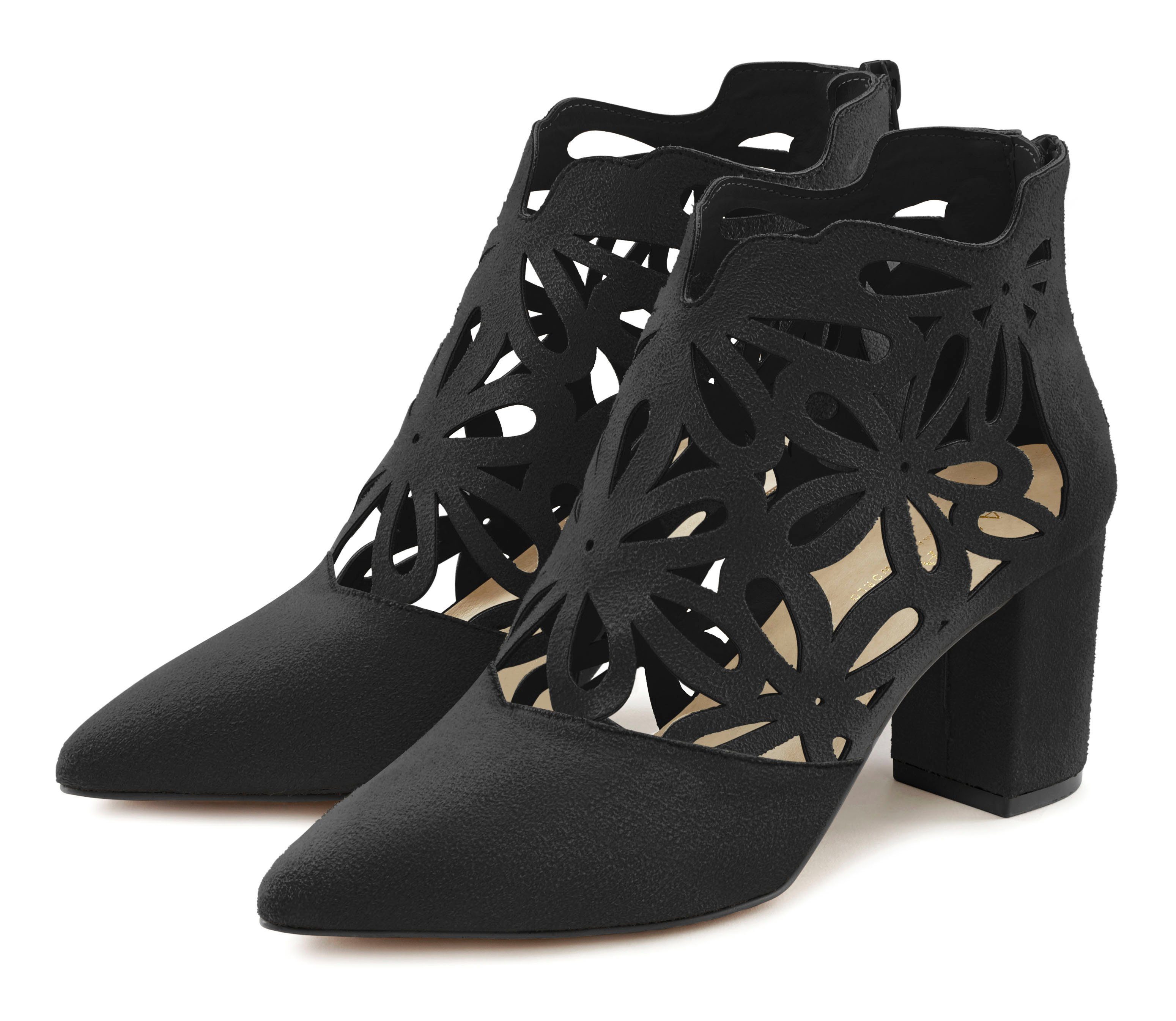 Lascana Highheel-laarsjes met vrouwelijke punt en blokhak, ankle boot, laars