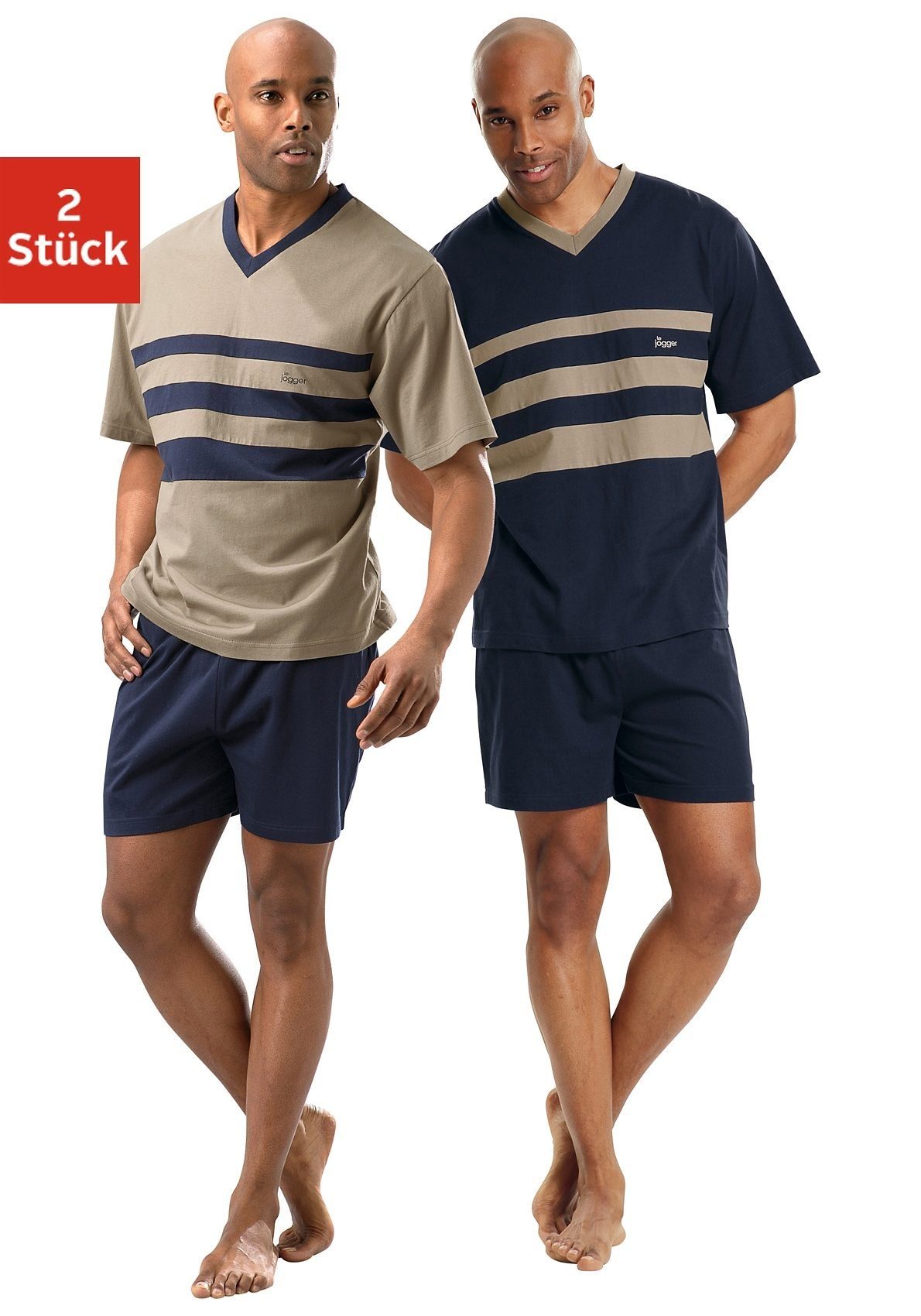 le jogger® Pyjama Pyjama met contrasterende inzetten aan de voorkant (4-delig, Set van 2)