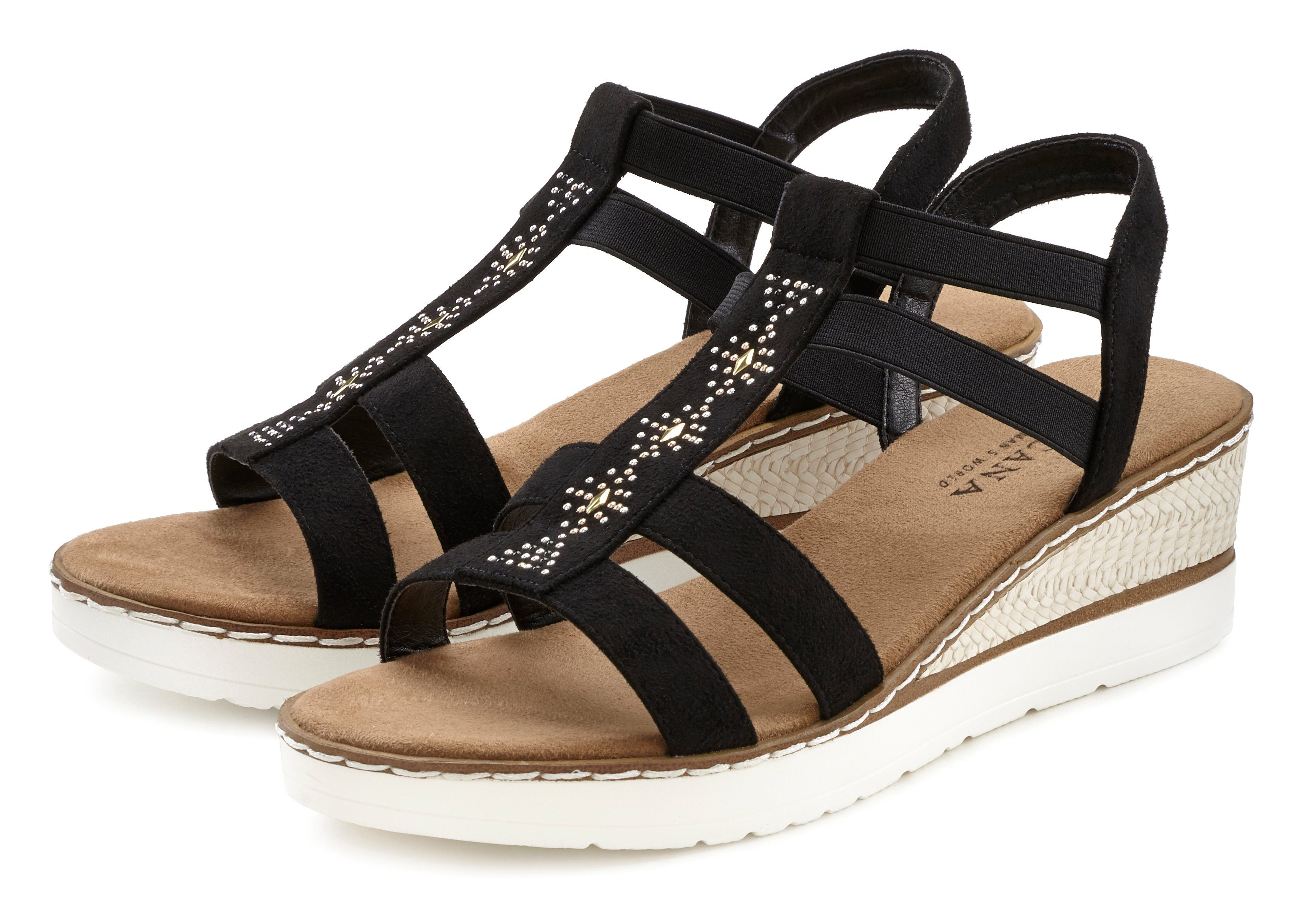 Lascana Sandaaltjes Sandalette, zomerschoen met sleehak en sierstenen VEGAN
