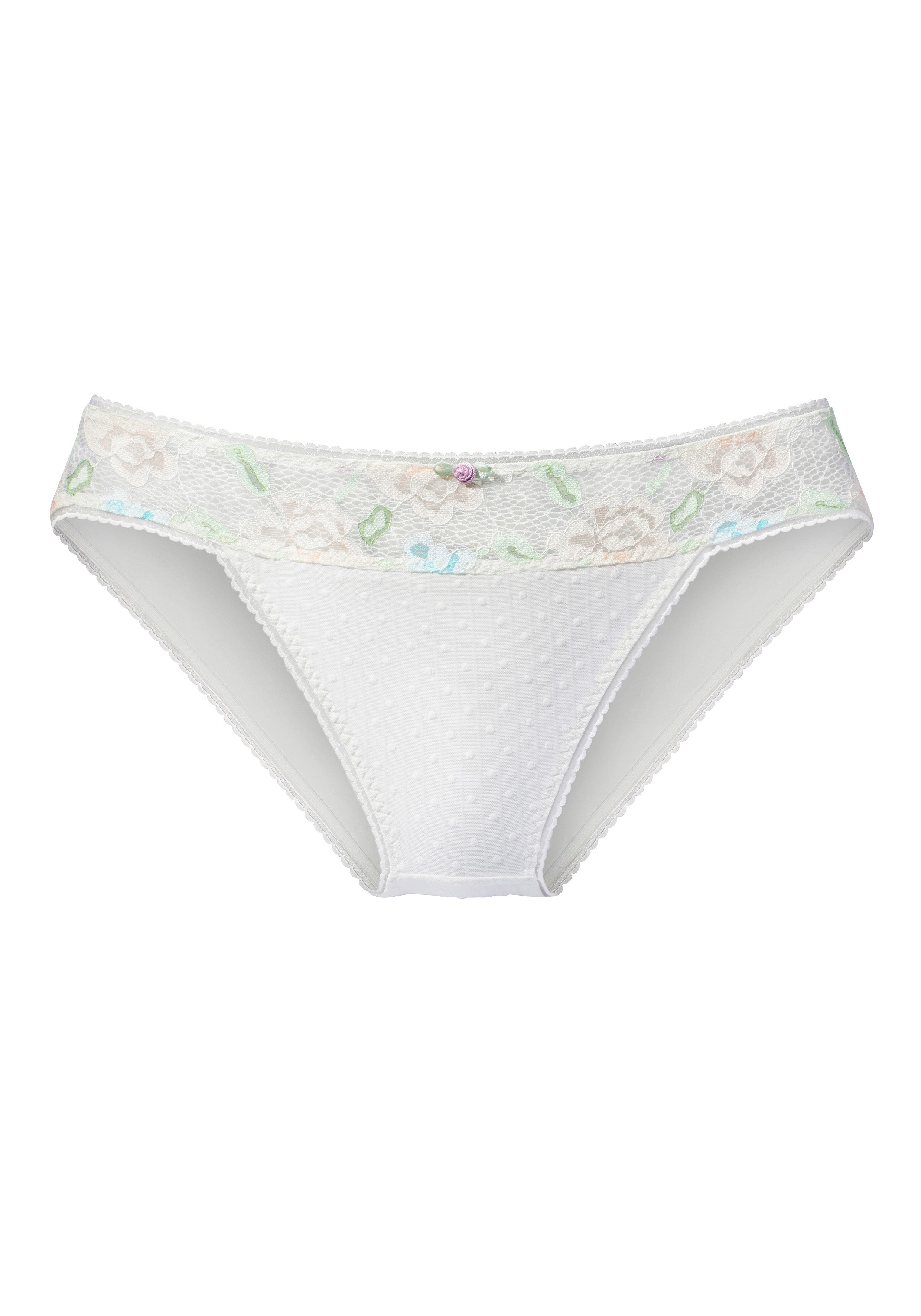 Vivance Slip met pastelkleurige, florale jacquardkant en fancy mesh
