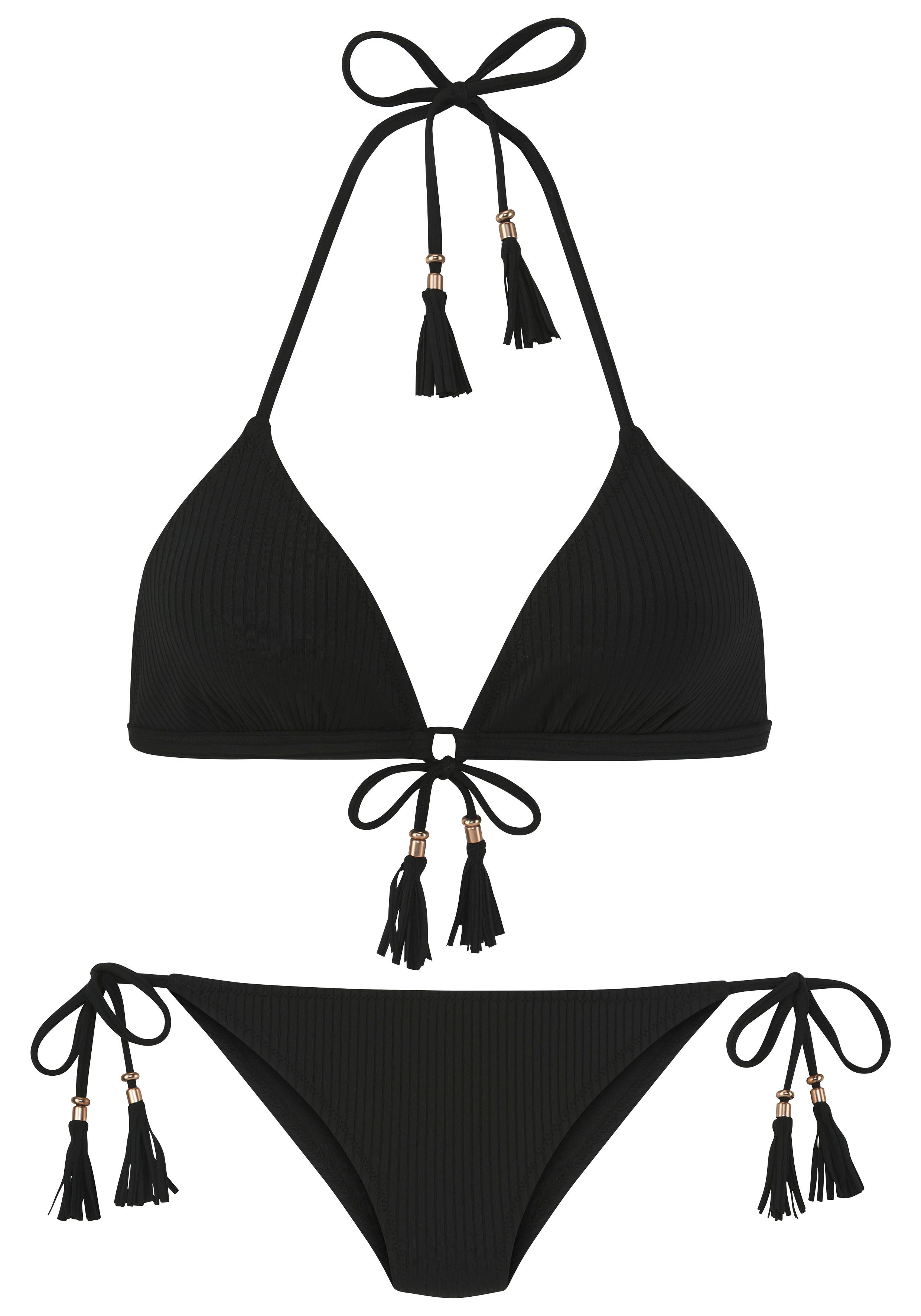 Elbsand Triangelbikini van trendy ribstof triangel bikini's maat C/D C/D zwart