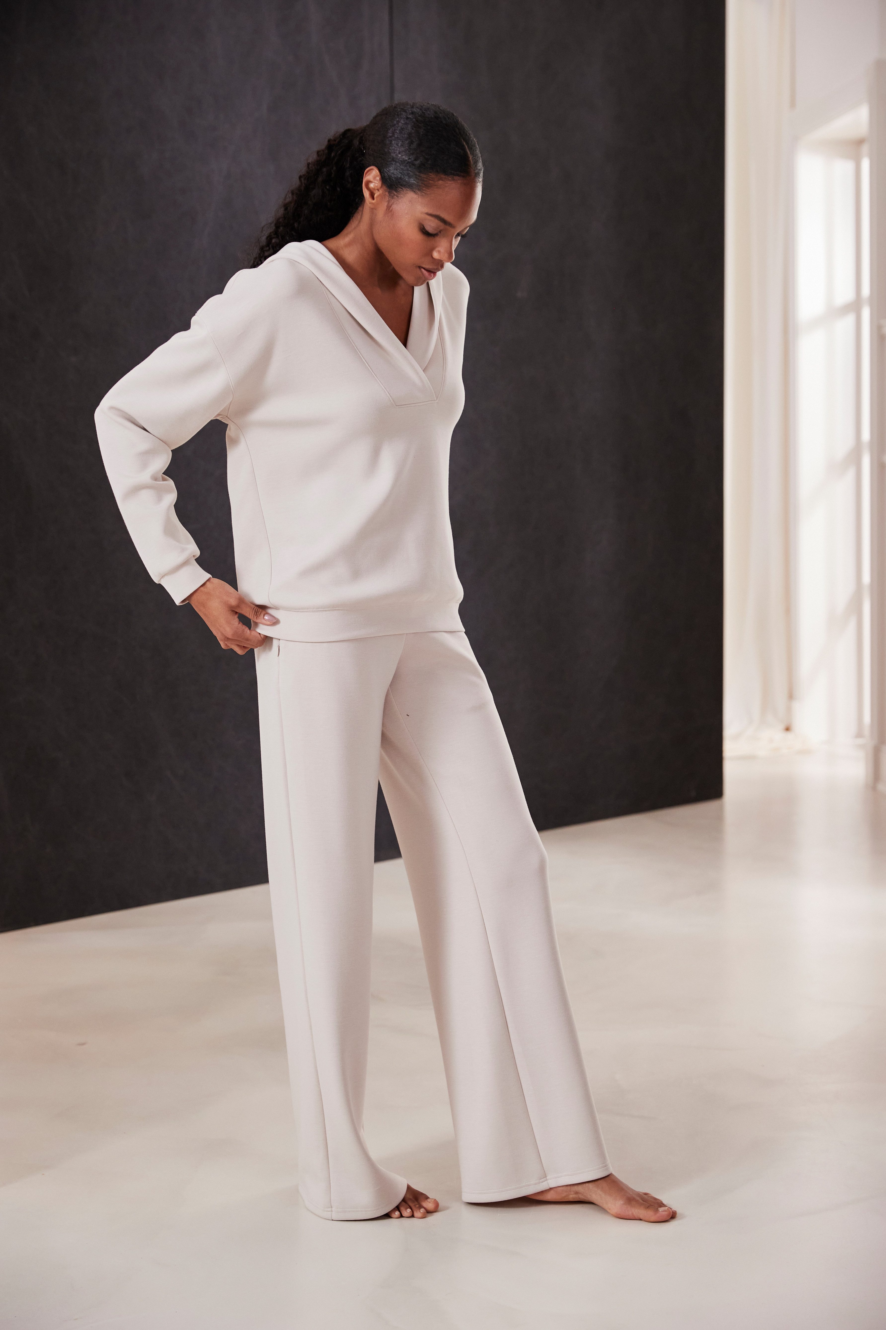 French Connection Hoodie met v-hals en brede kraag, loungewear