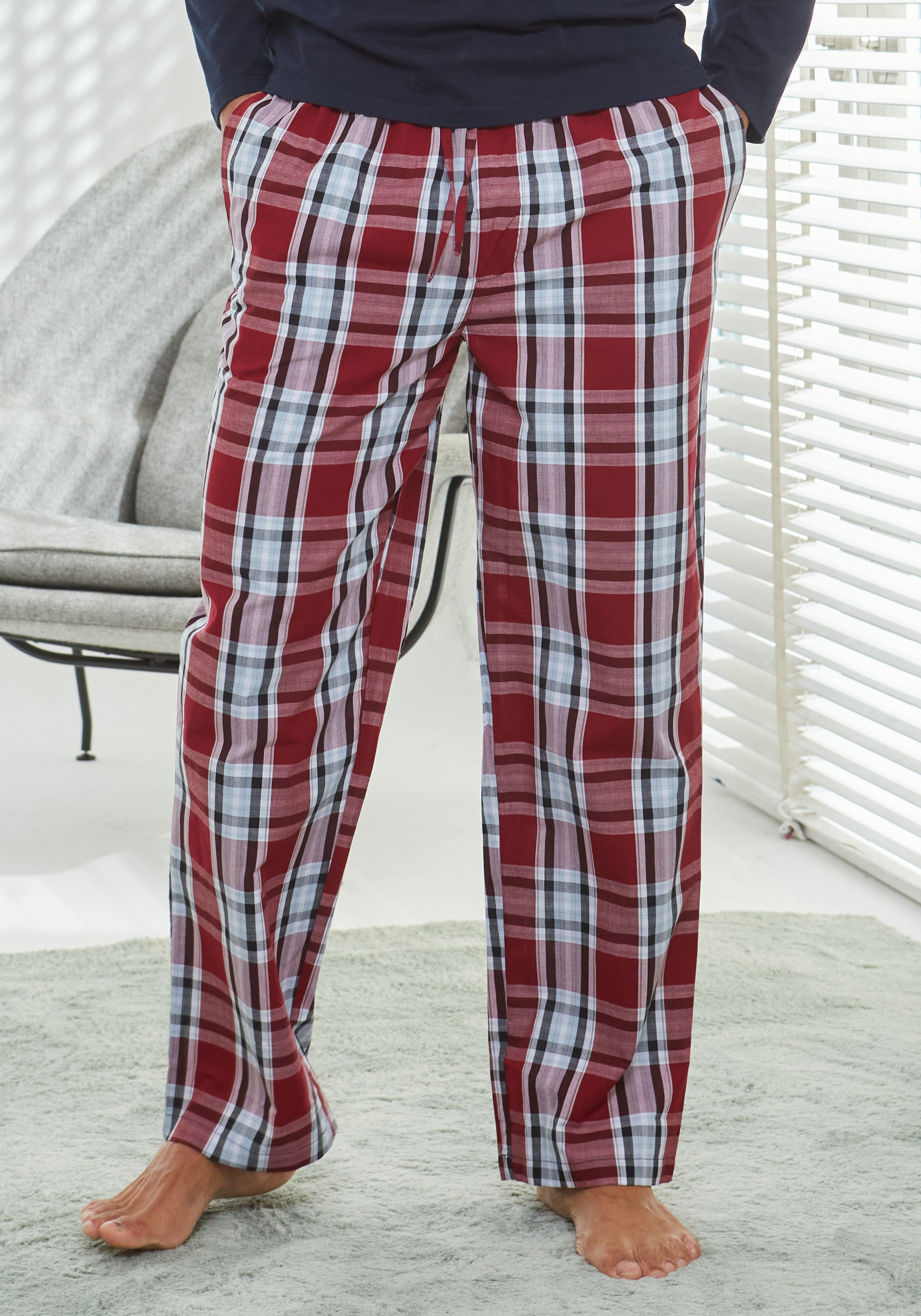 H.I.S Pyjama Pyjama in lange vorm met geweven broek (2-delig, 1 stuk)