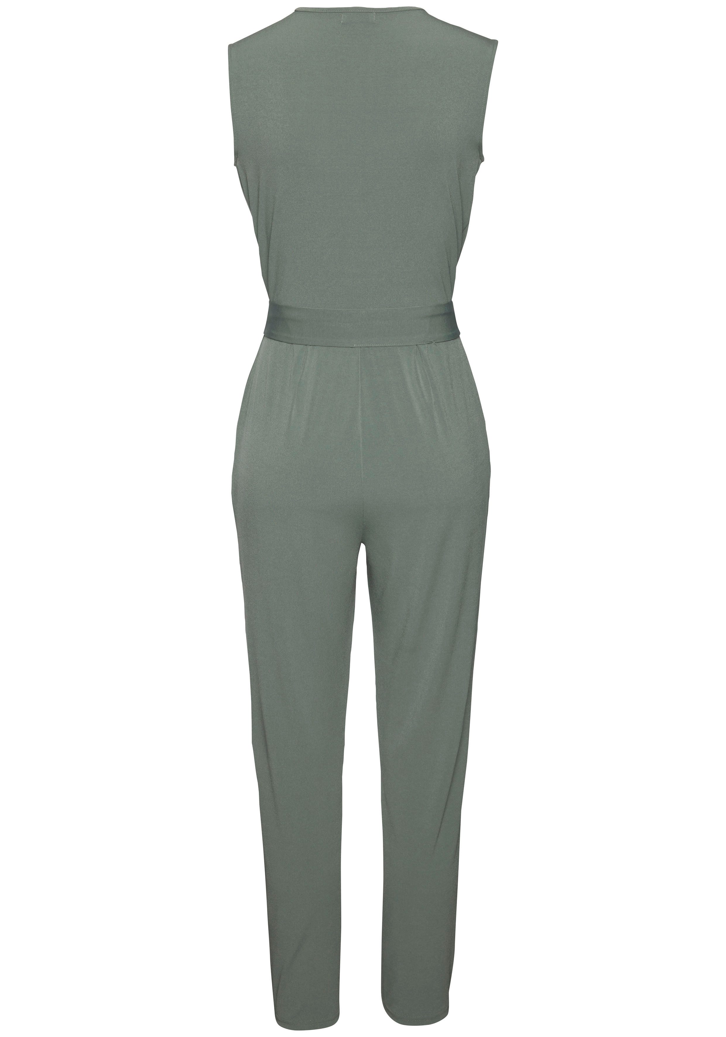 Lascana Jumpsuit van kreukvrije stof, elegante jumpsuit in wikkeloptiek, strijkvrij (Met een bindceintuur)