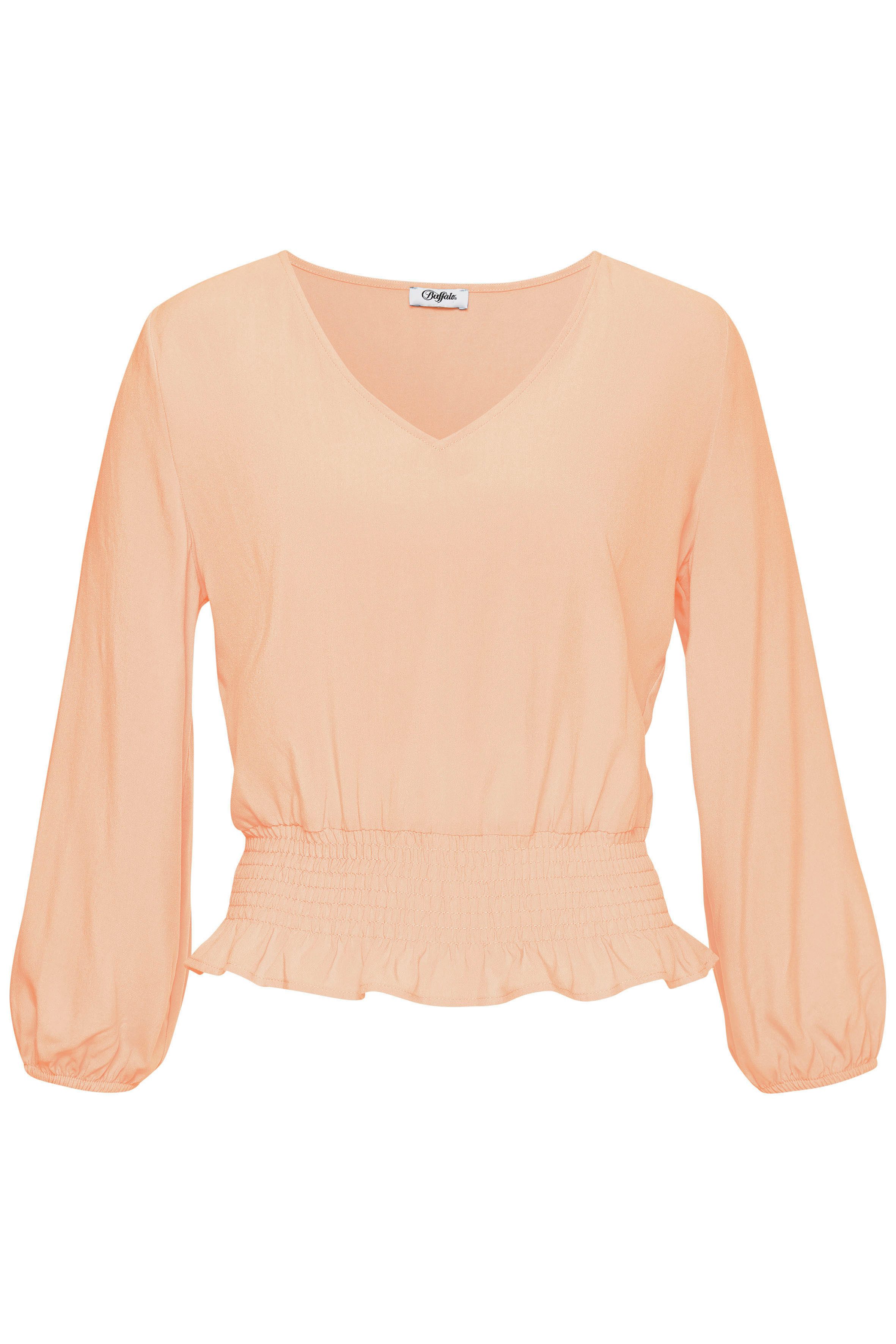 Buffalo Blouse met lange mouwen met brede smokzoom, zomerse damesblouse met v-hals blouses maat 34 oranje