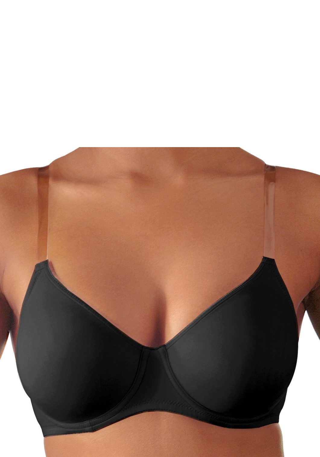 Nuance T-shirt-bh met beugels, zonder cups en met transparante bandjes, basic