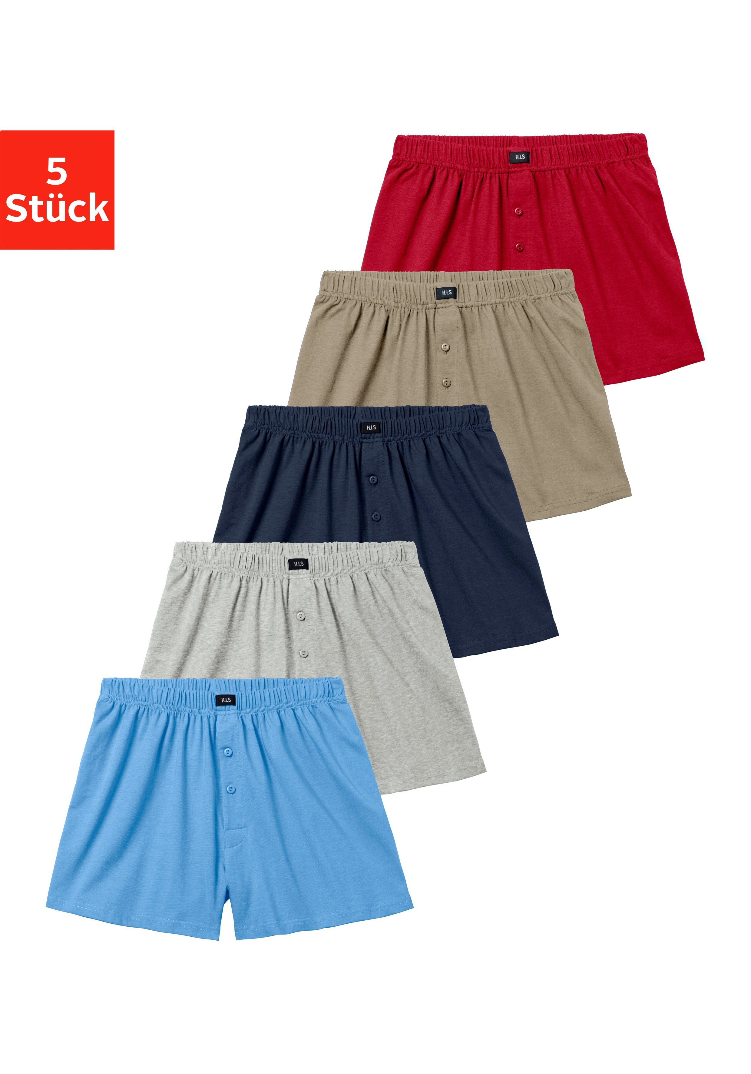 H.I.S Wijde boxershort Heren boxer wijdte pasvorm, comfortband, van katoen-stretch (set, 5 stuks)