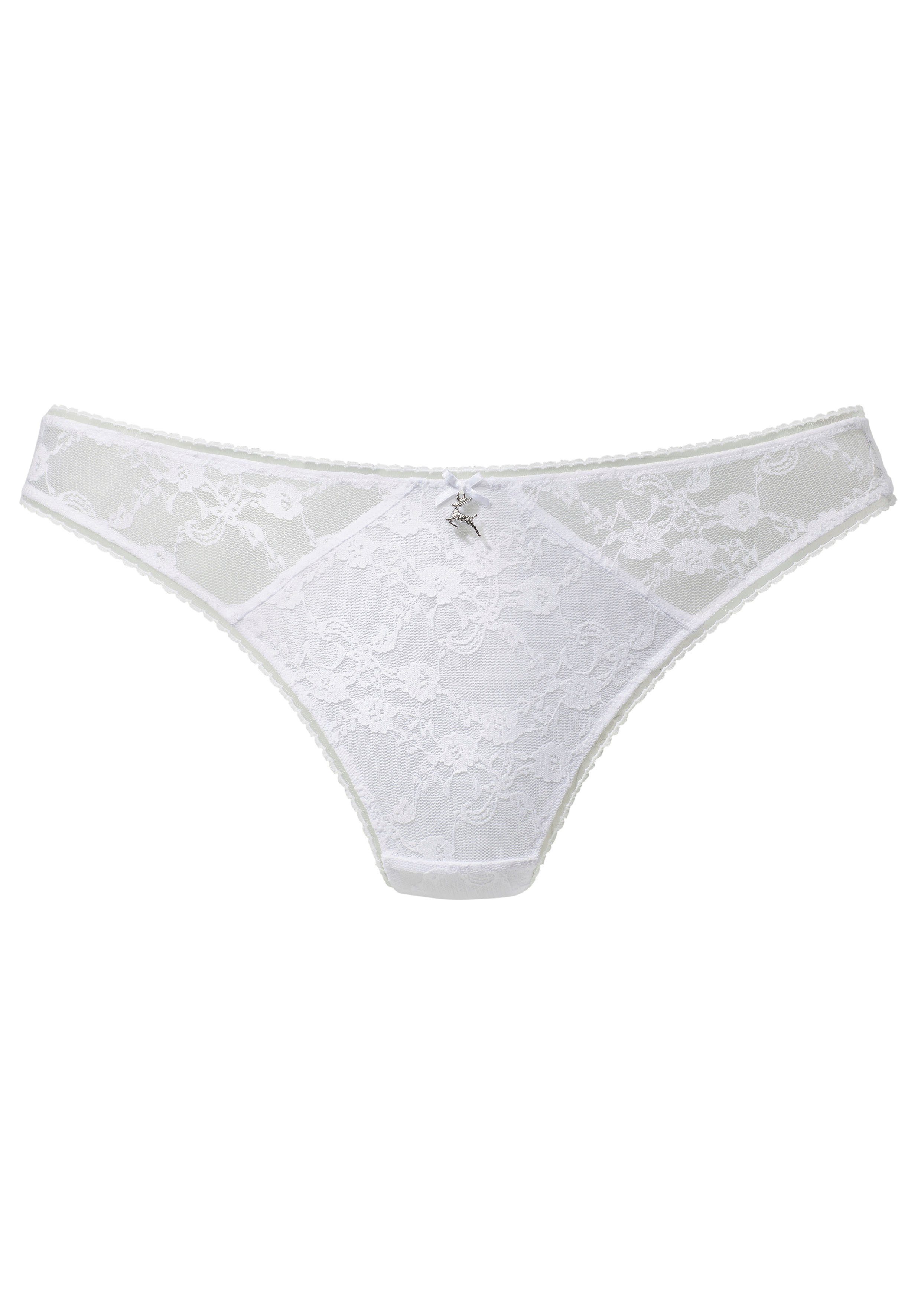 Lascana String van delicate jacquard-kant met mooi accessoire