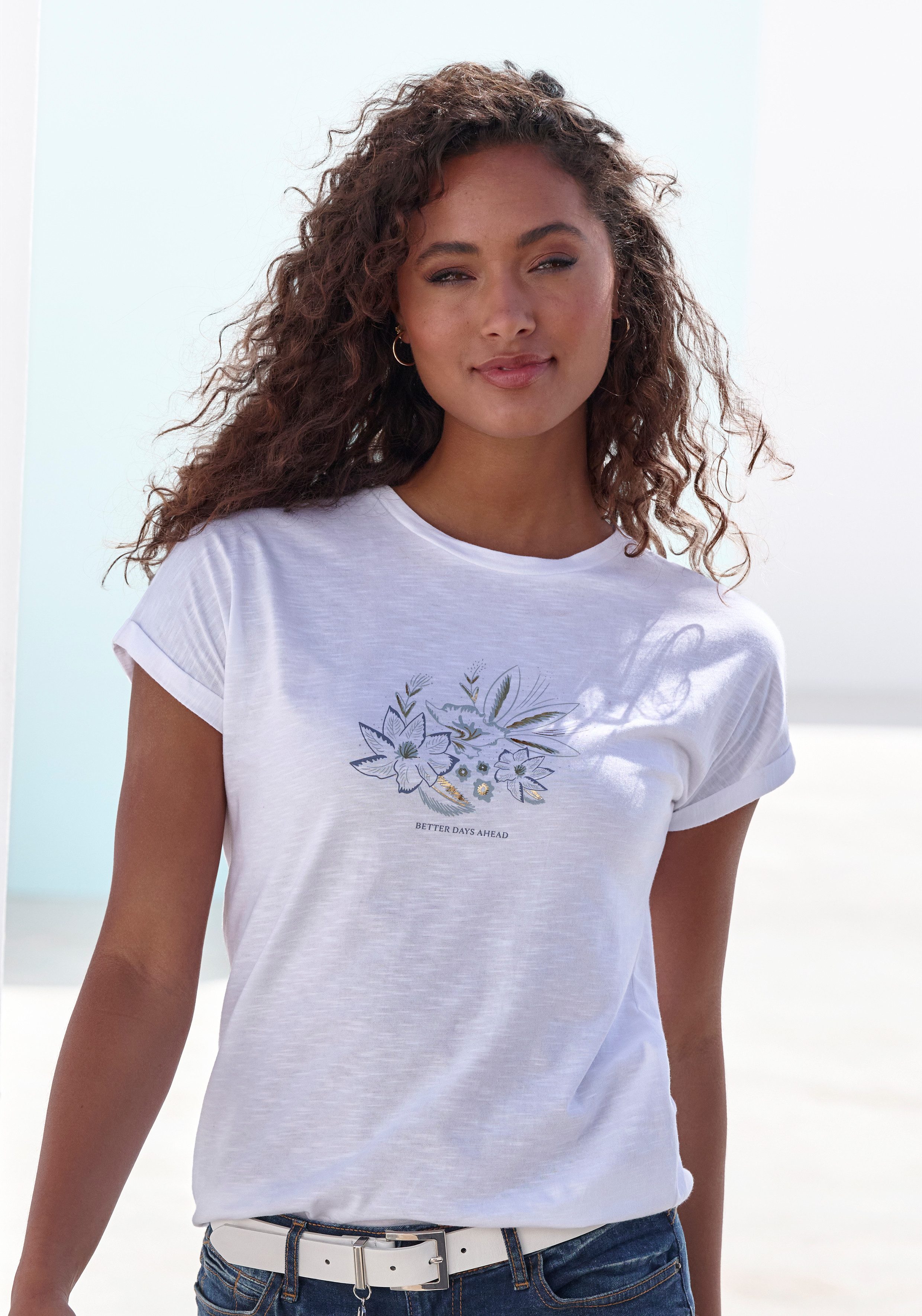 Vivance T-shirt Met goudkleurig glanzend folieprint