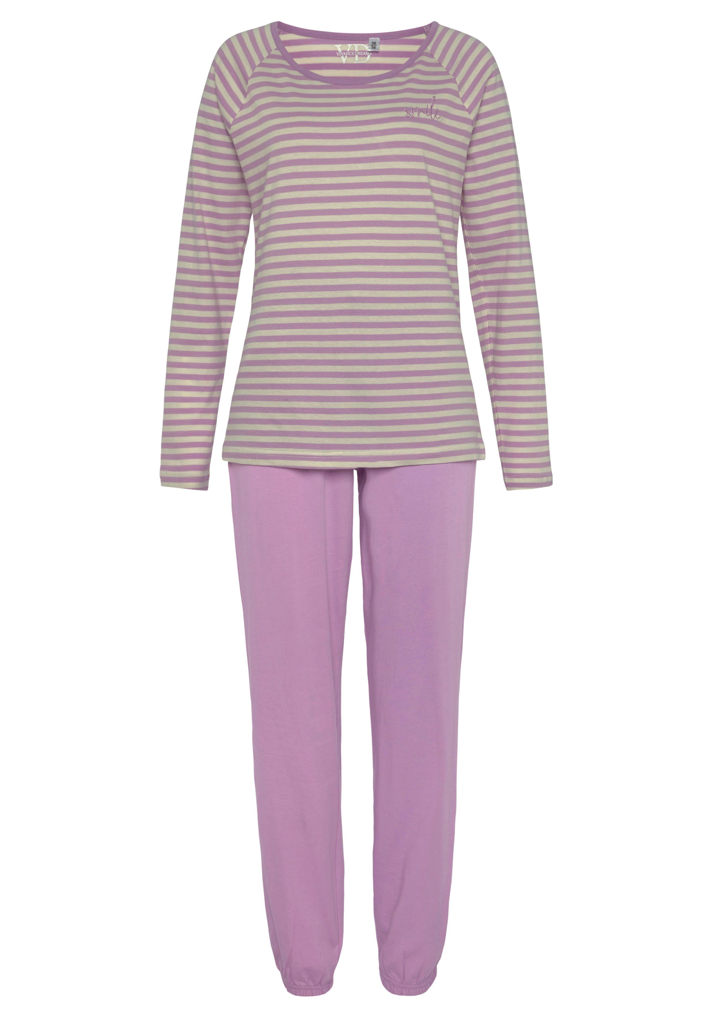 Vivance Dreams Pyjama met strepen van voorgeverfd garen pyjama's maat 32/34 paars