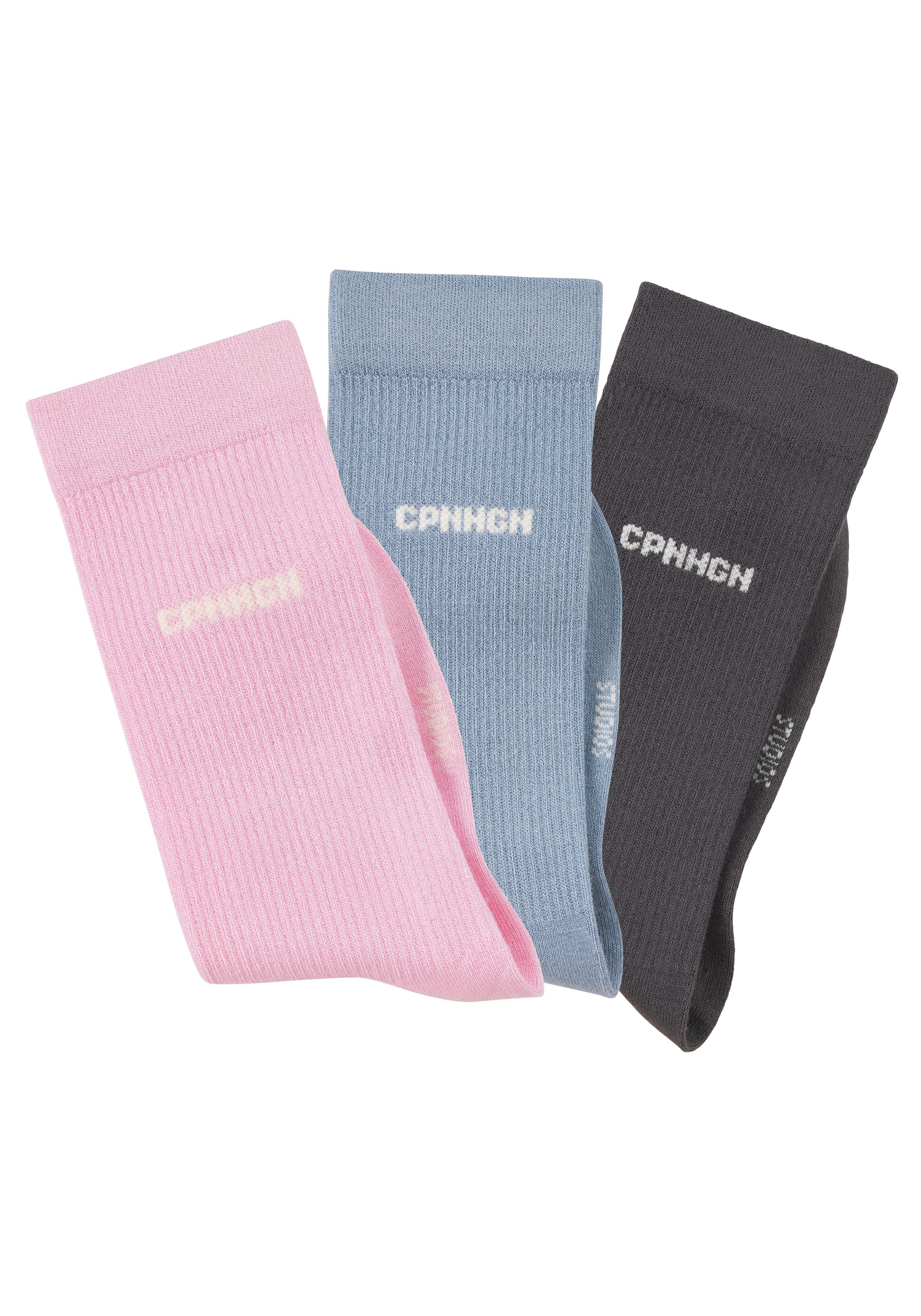 Copenhagen Studios Basic sokken met ribstructuur en borduursel (set, 3 paar)