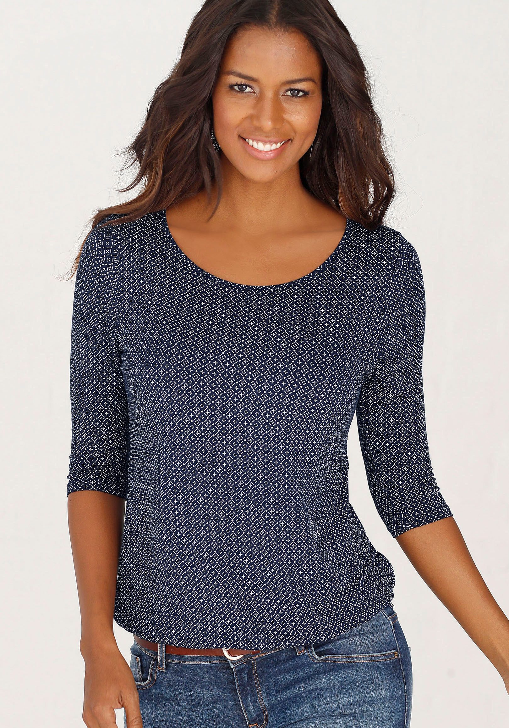 Lascana Shirt met 3/4-mouwen Met modieuze cut out van zachte viscose-stretch (Set van 2)