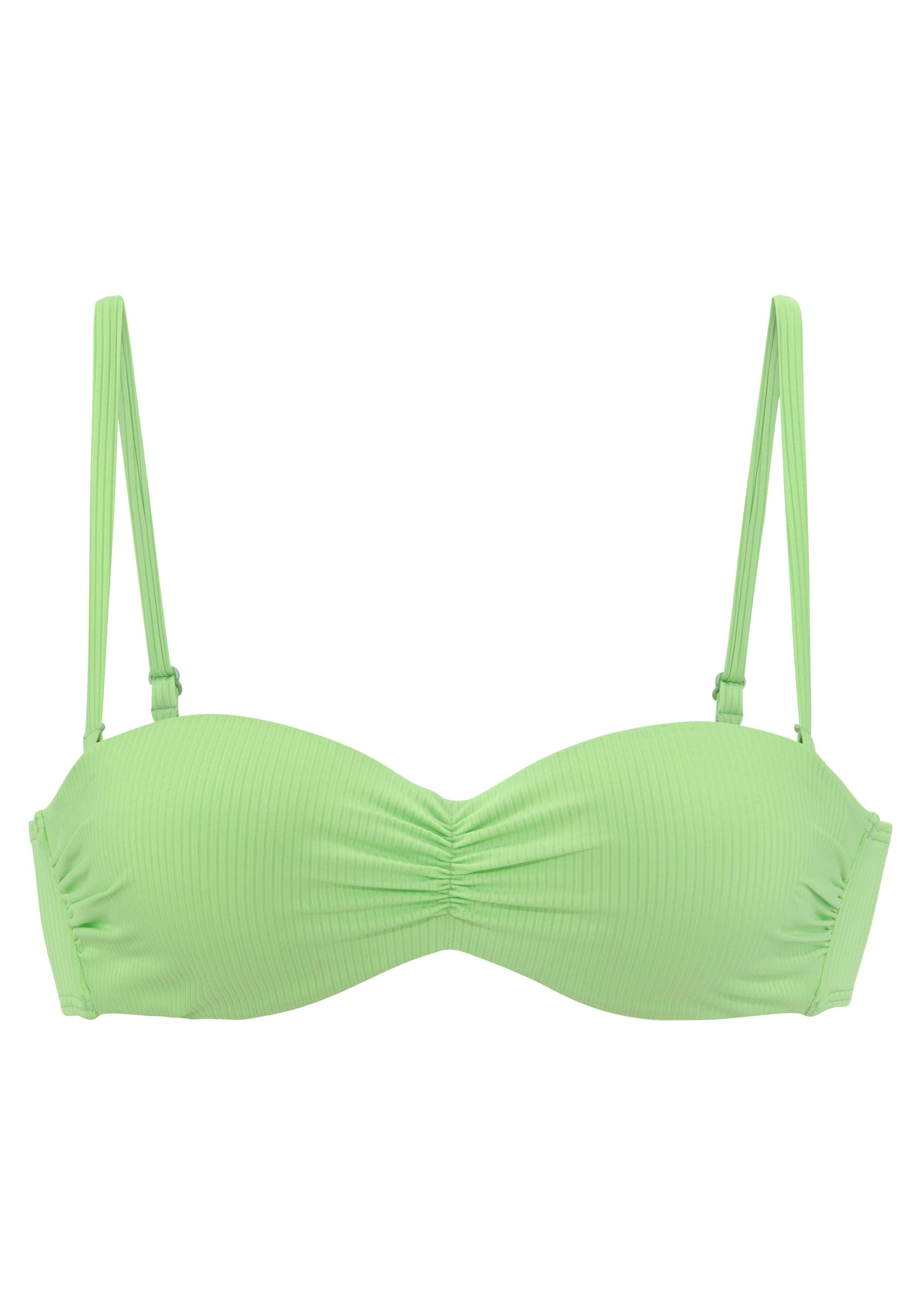 Venice Beach Bandeau-bikinitop Lucky van geribbelde structuurstof bandeau bikini's maat D D groen
