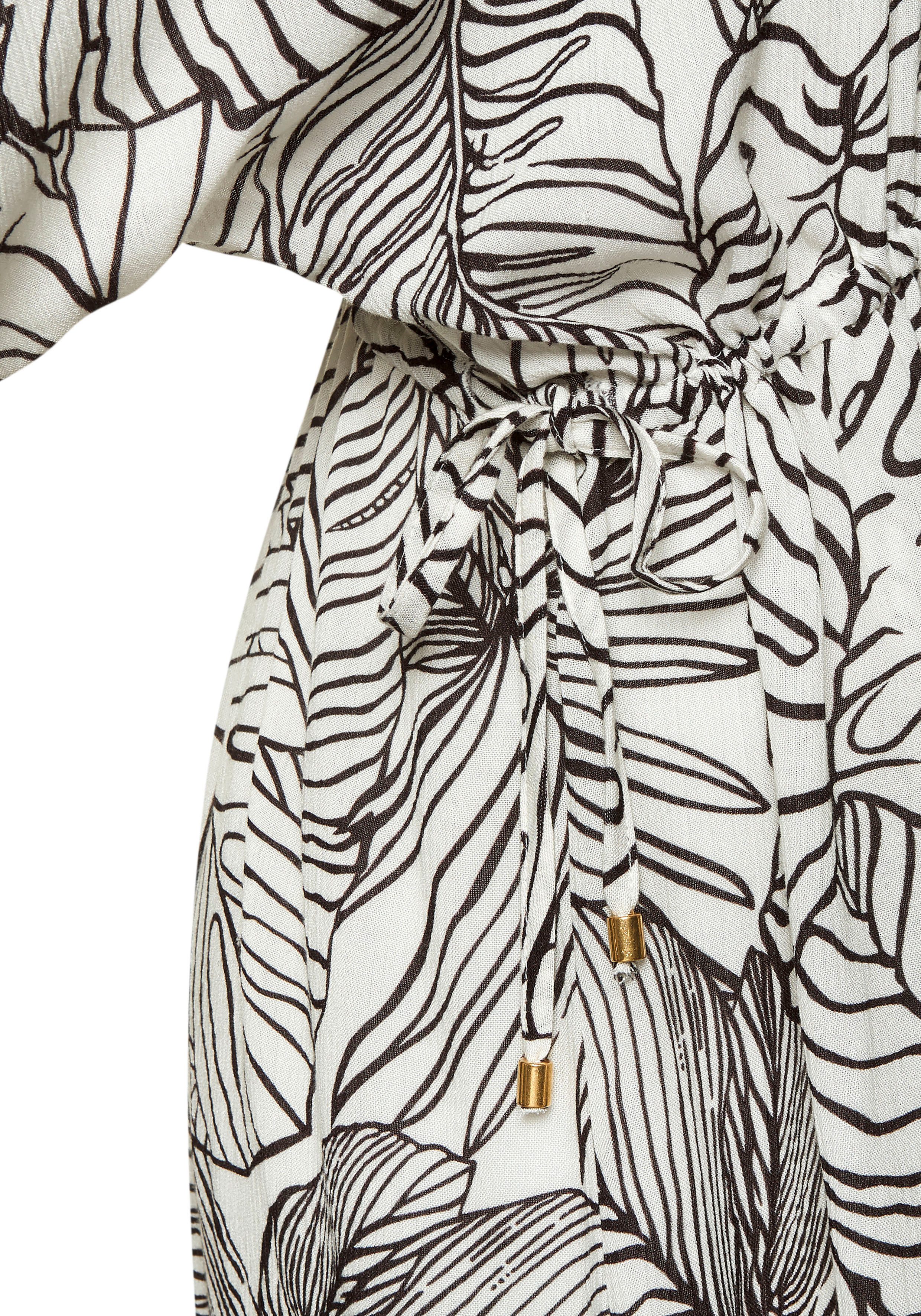 s.Oliver RED LABEL Beachwear Lange tuniek van gekreppte viscose, korte zomerjurk, blousejurk, taillierbaar