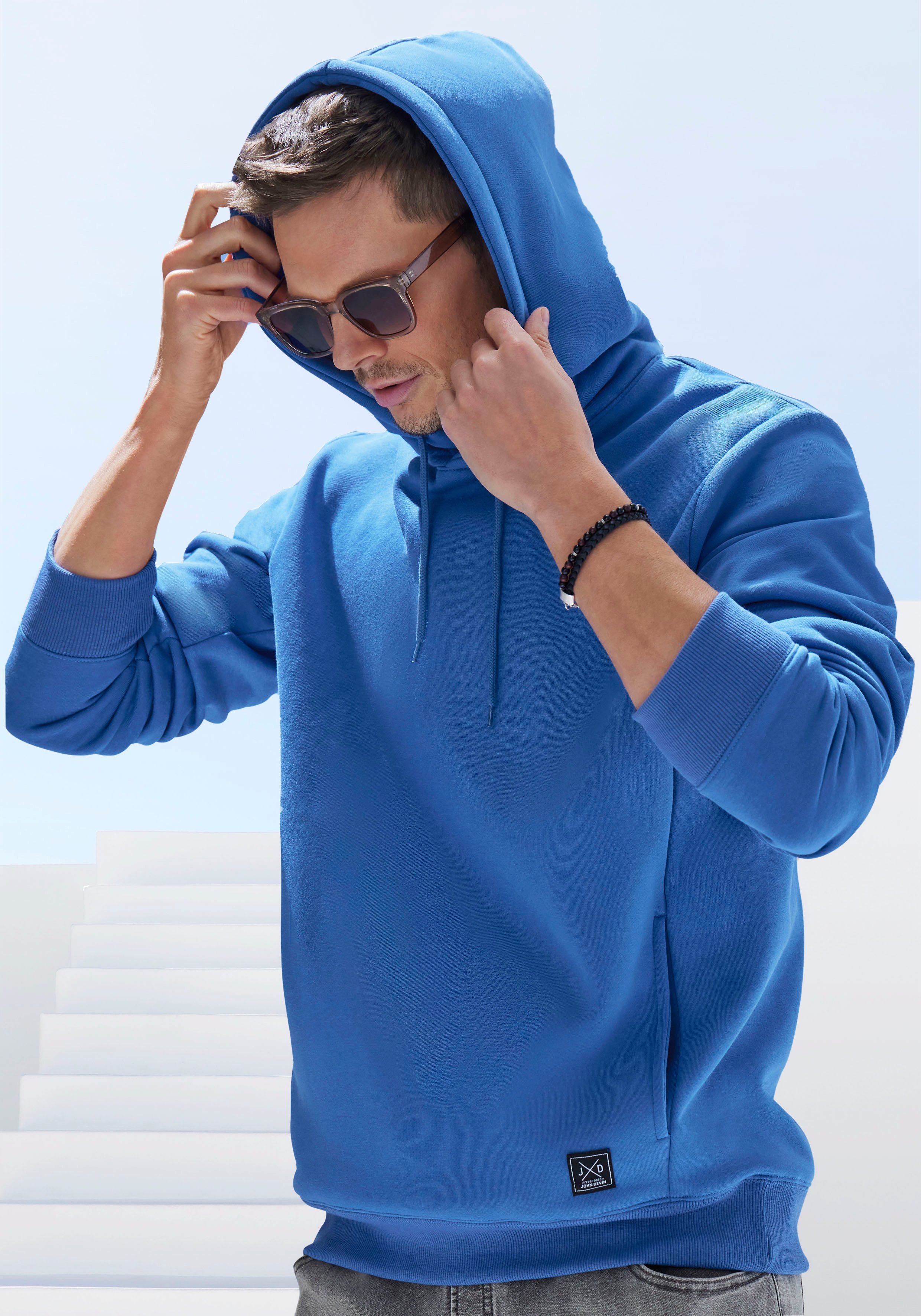 John Devin Hoodie Langarm, sweatshirt met ronde hals en capuchon, katoenmix