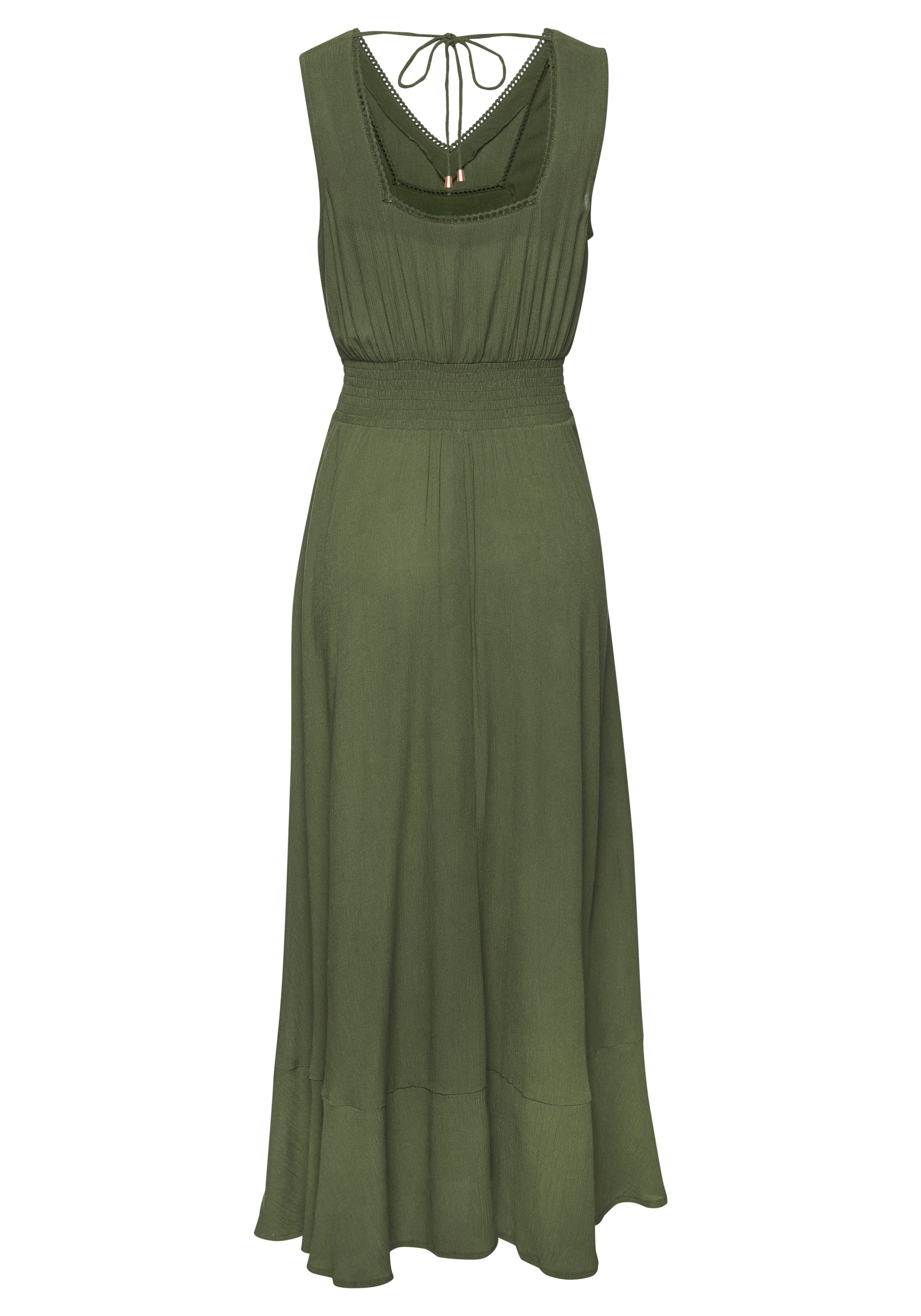s.Oliver RED LABEL Beachwear Maxi-jurk gemaakt van crêpe viscose met striksluiting in de hals, zomerjurk, strandjurk