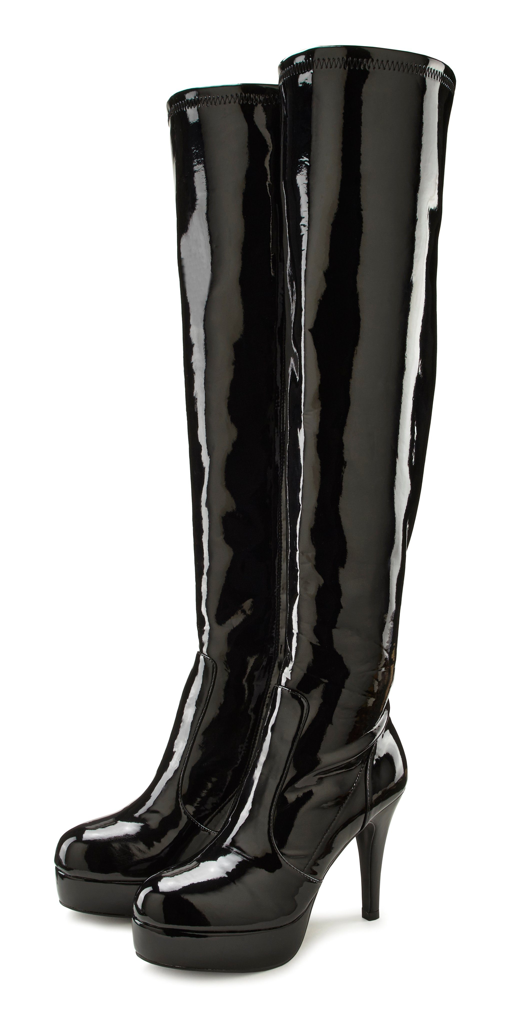 Lascana Belle Affaire Overknee-laarzen met plateau en erotische lak-look, high-heel enkellaars