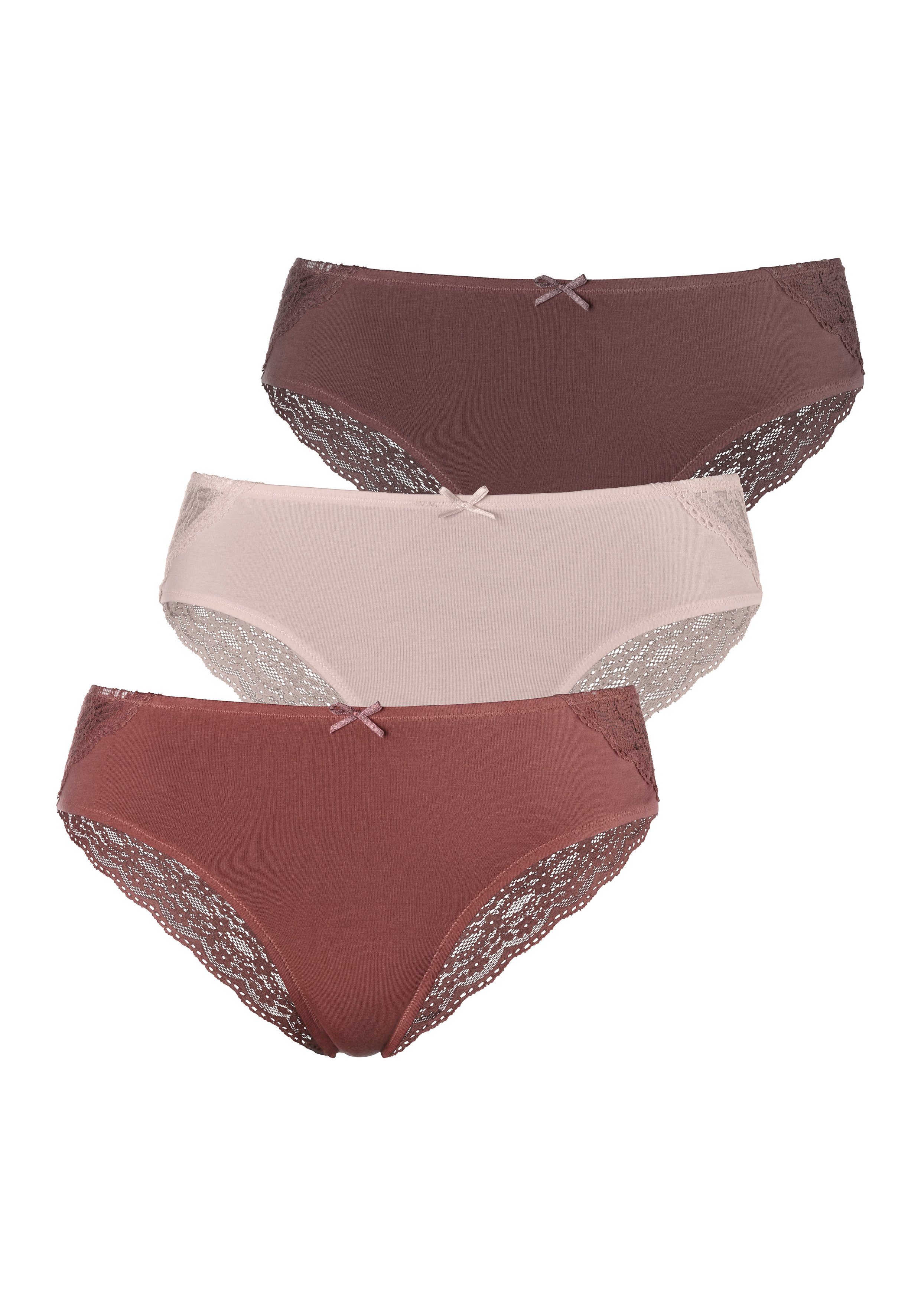 Vivance Brazilian slip van elastische katoen met florale kant (3 stuks)