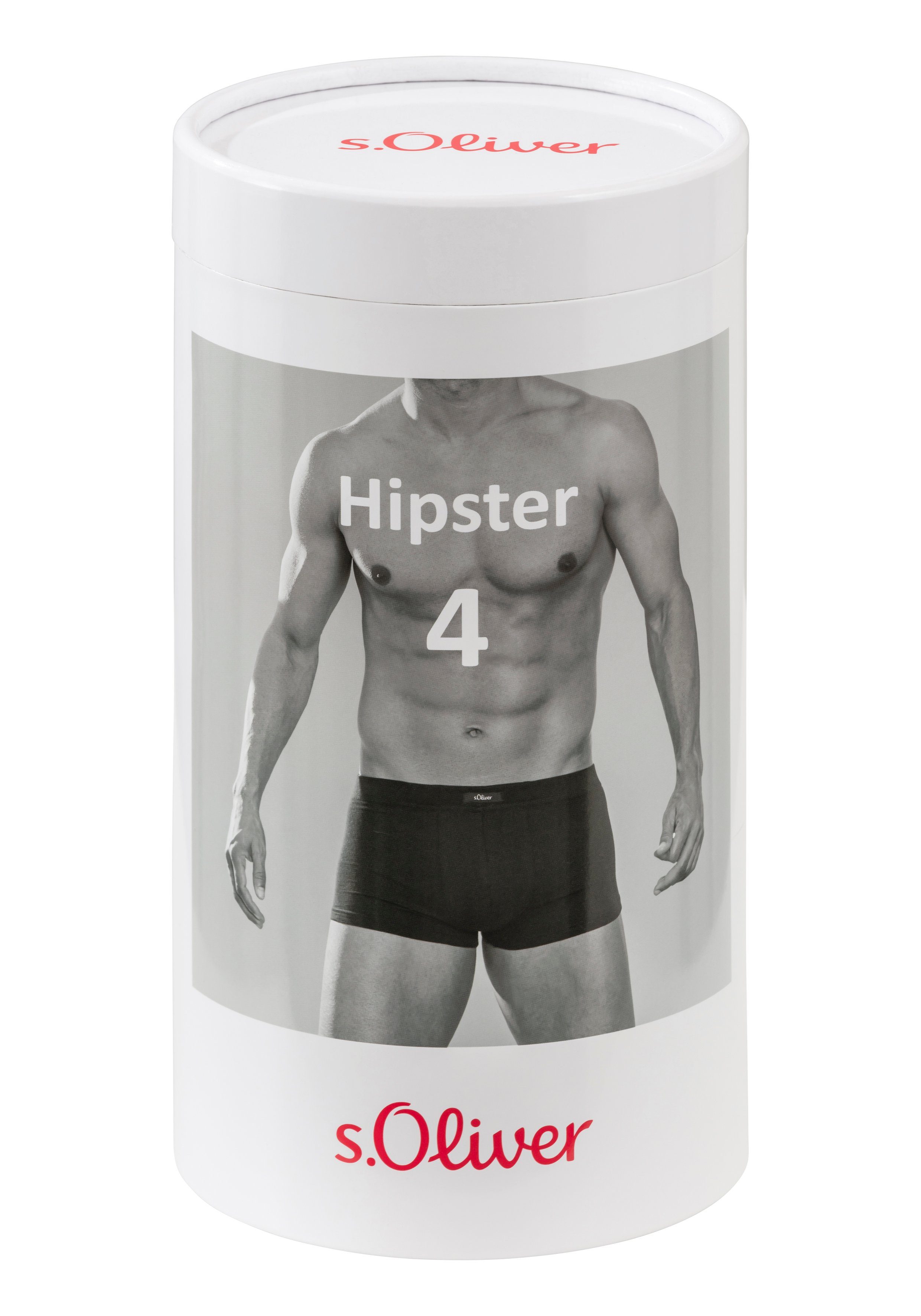s.Oliver RED LABEL Beachwear Hipster strak zittende boxershorts van katoenmix verpakt in een doos (blik, 4 stuks)