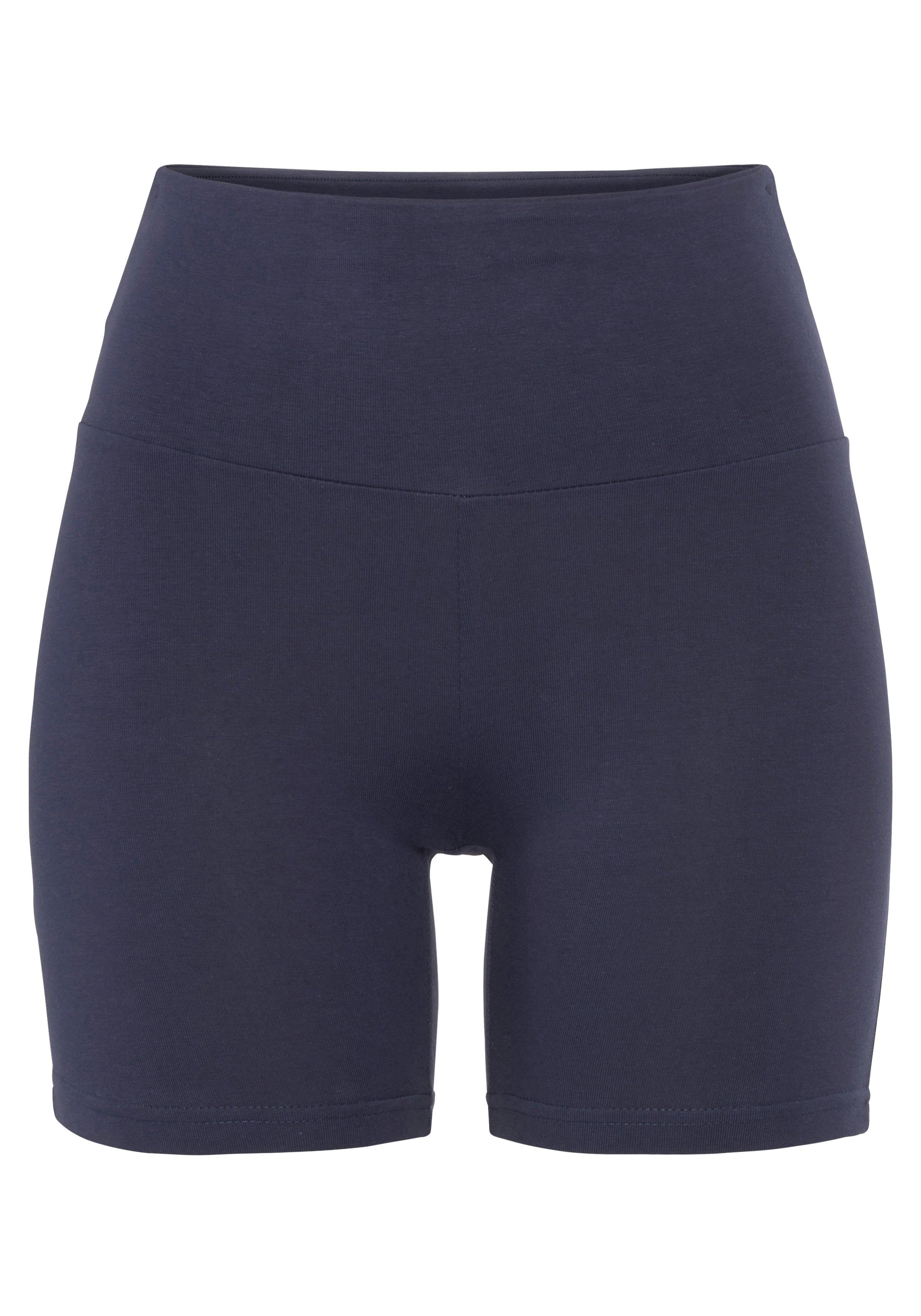 Lascana Short met brede boord en logoprint, loungewear mix & match maat 32/34 blauw