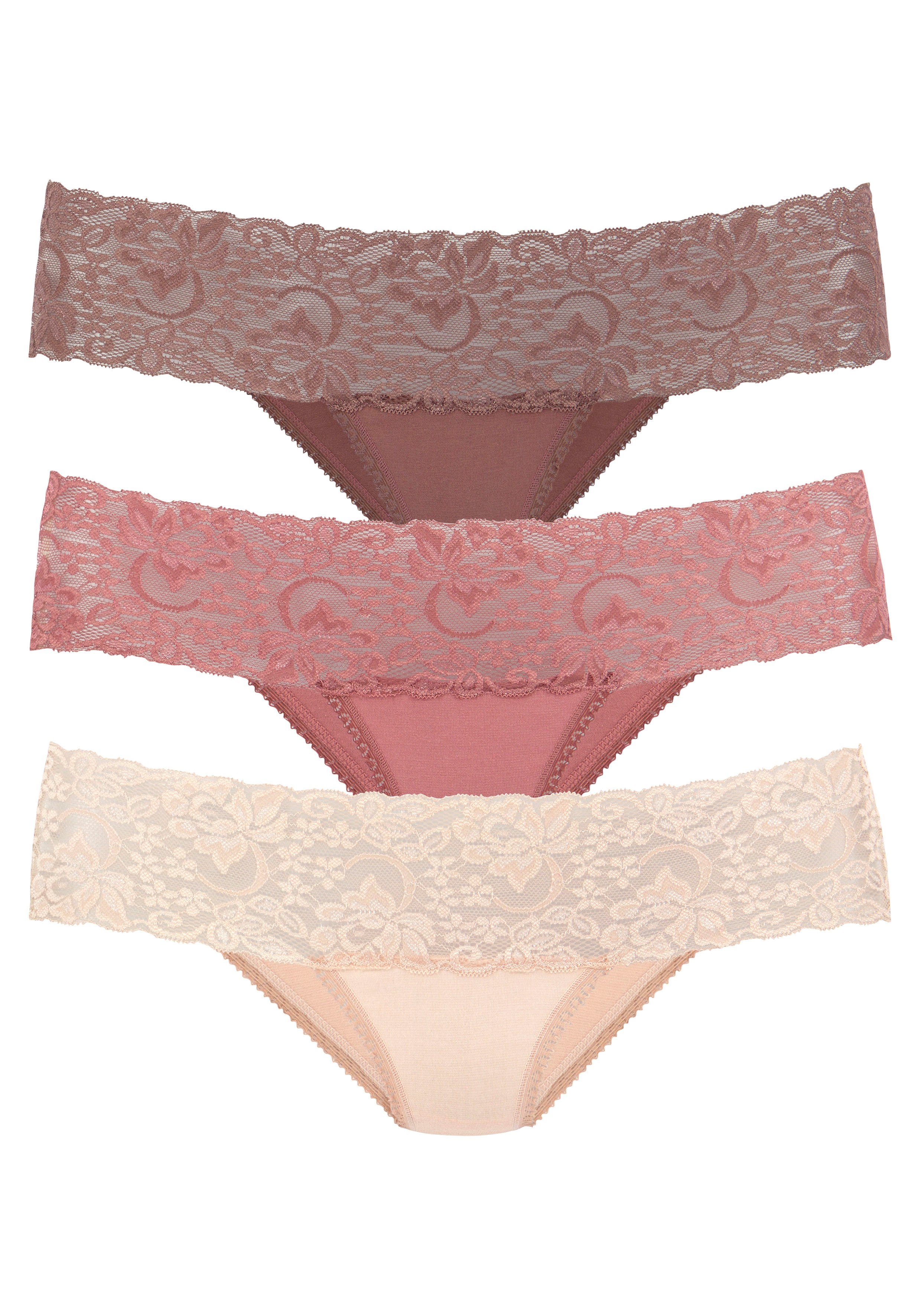 Vivance Brazilian slip van elastische katoen met florale kant (3 stuks)