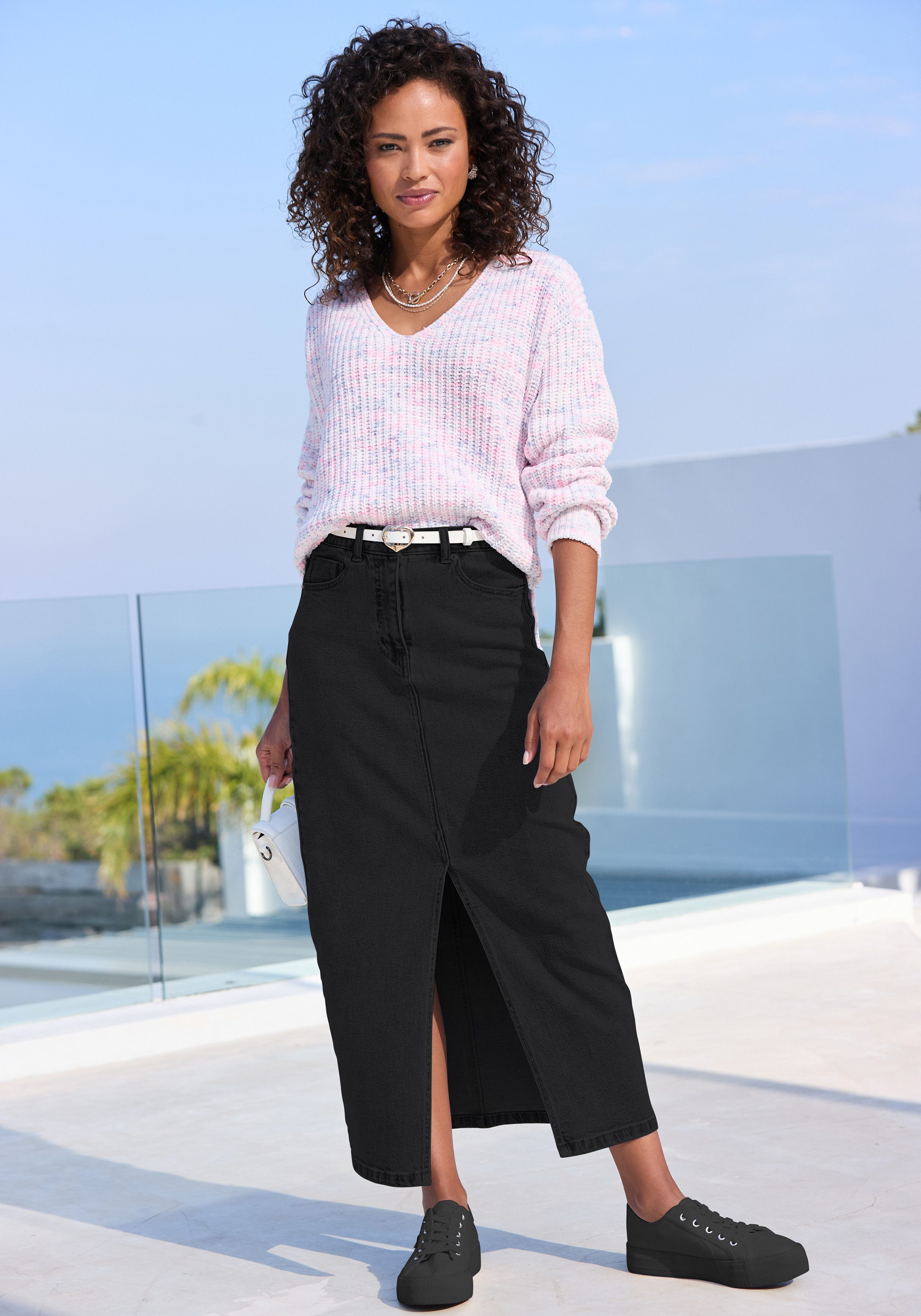 Buffalo Jeans rok in modieuze midi-lengte, elastische denimrok met split, zomerrok