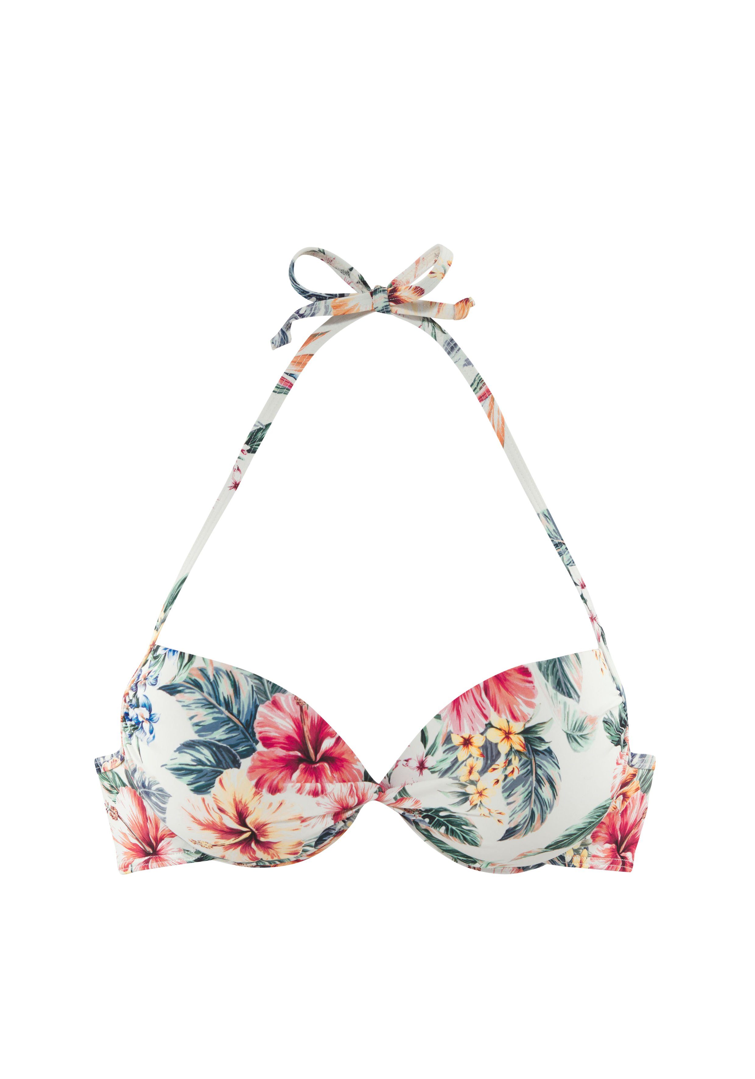 Lascana Push-upbikinitop Salsa met mooie bloemenprint push-up bikini's maat B B beige
