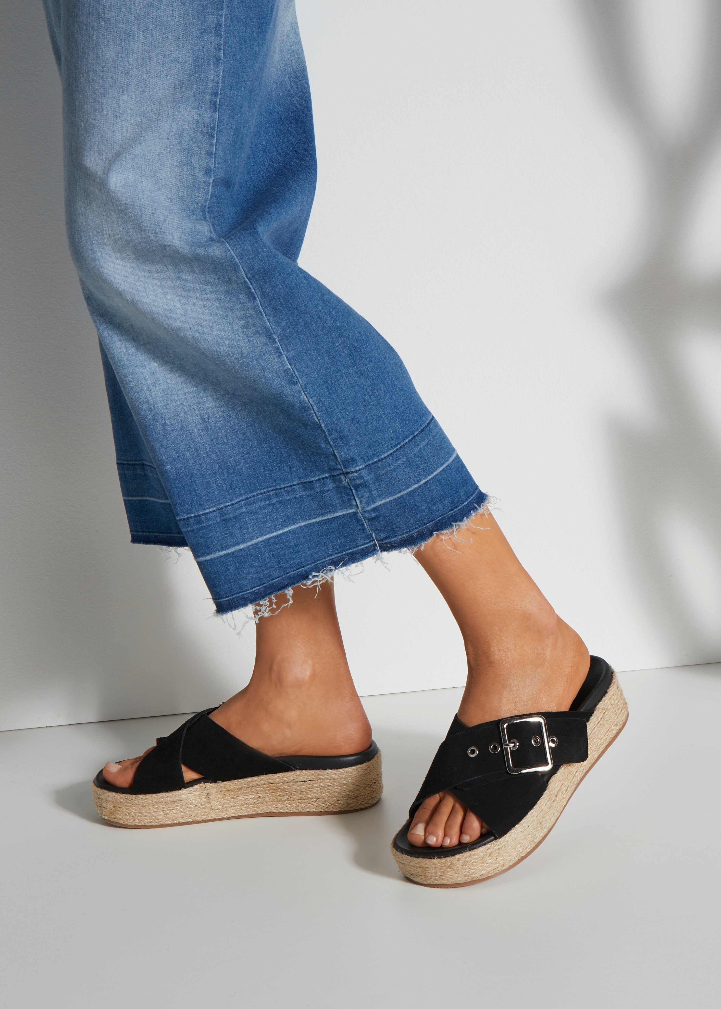 Elbsand Slippers Mule, sandaal, open schoen met plateauhak van leer