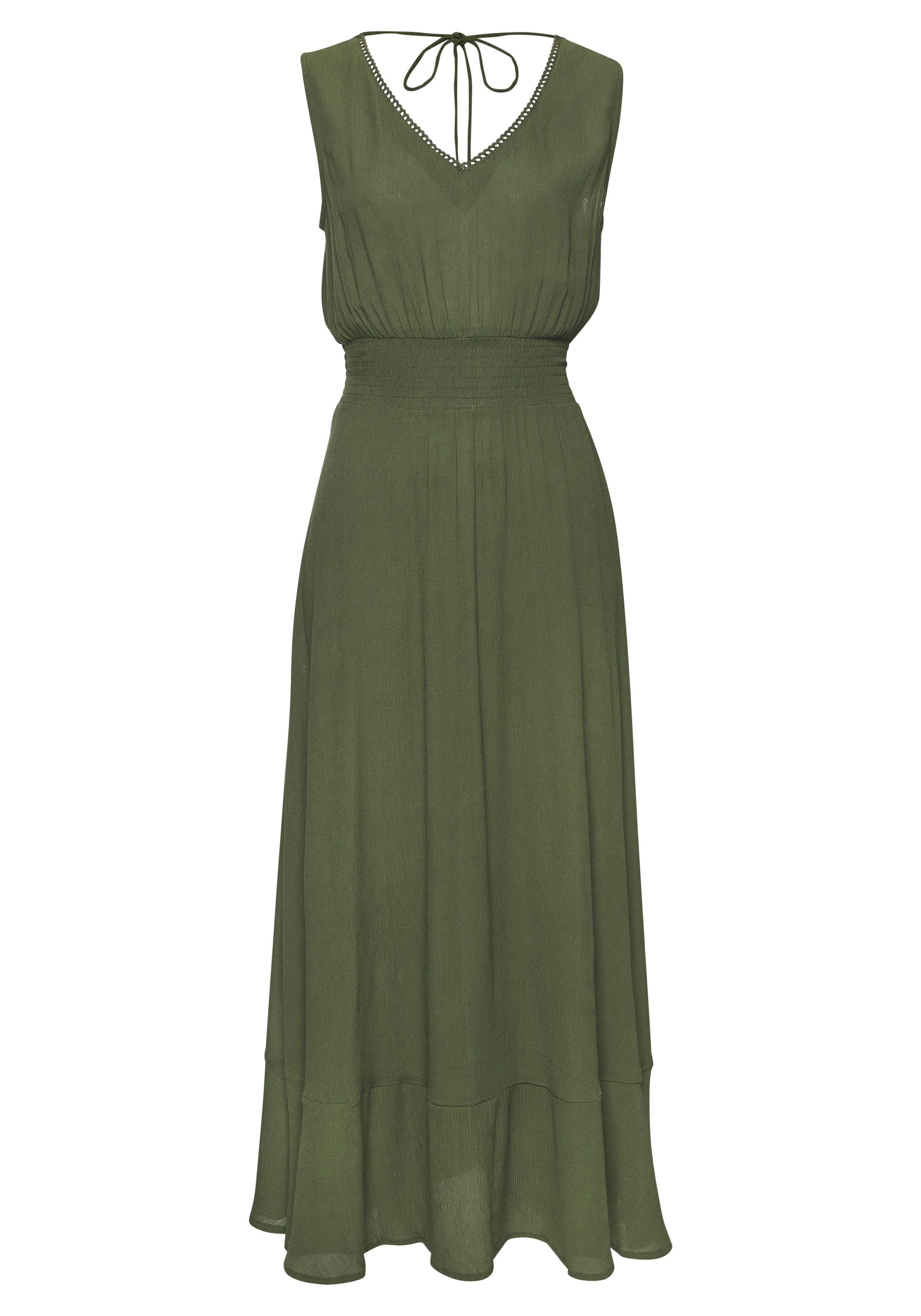 s.Oliver RED LABEL Beachwear Maxi-jurk gemaakt van crêpe viscose met striksluiting in de hals, zomerjurk, strandjurk