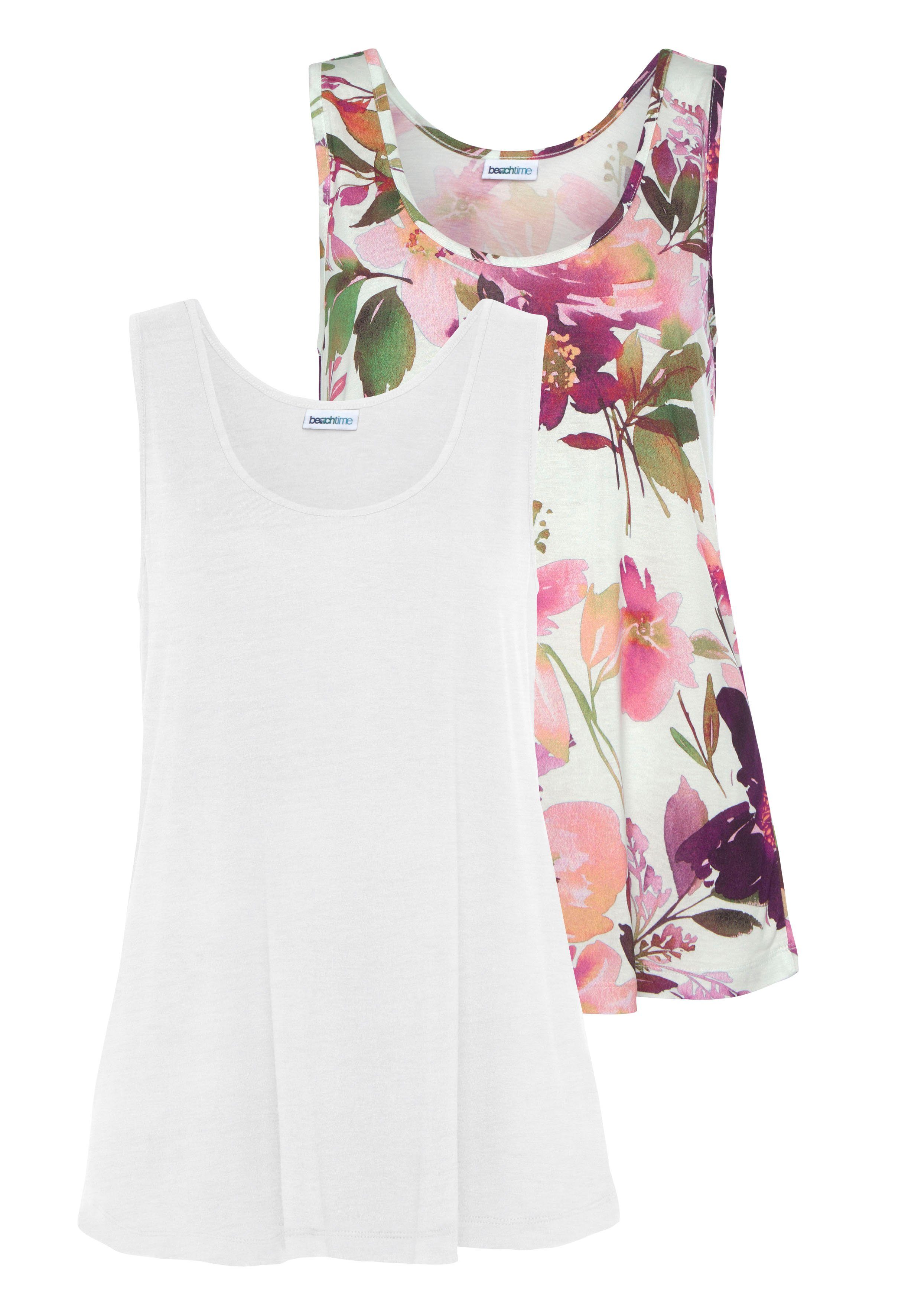 Beachtime Tanktop met bloemenprint, losse zomertops van jersey (Set van 2)