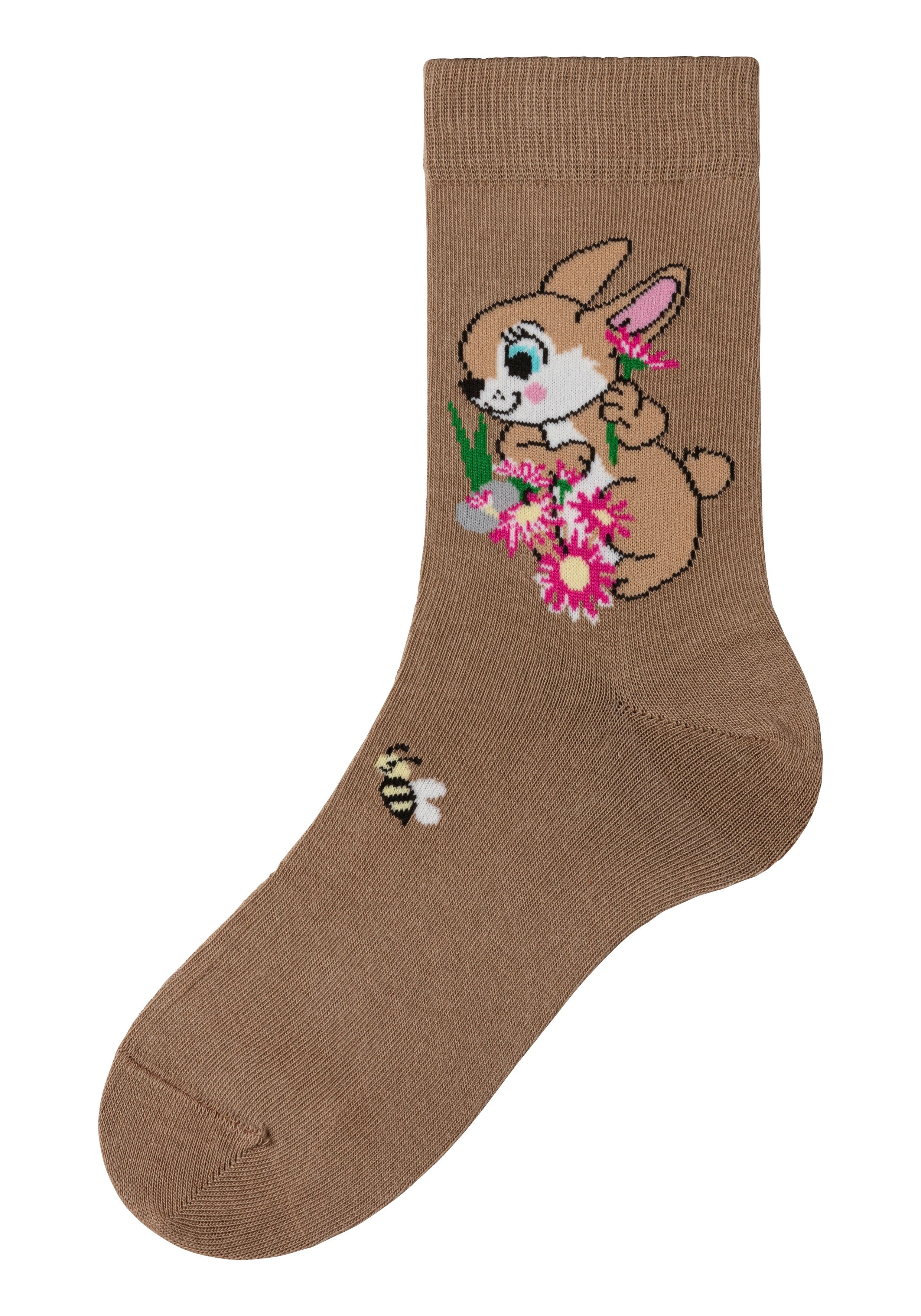 H.I.S Basic sokken met konijnenmotieven (set, 5 paar)