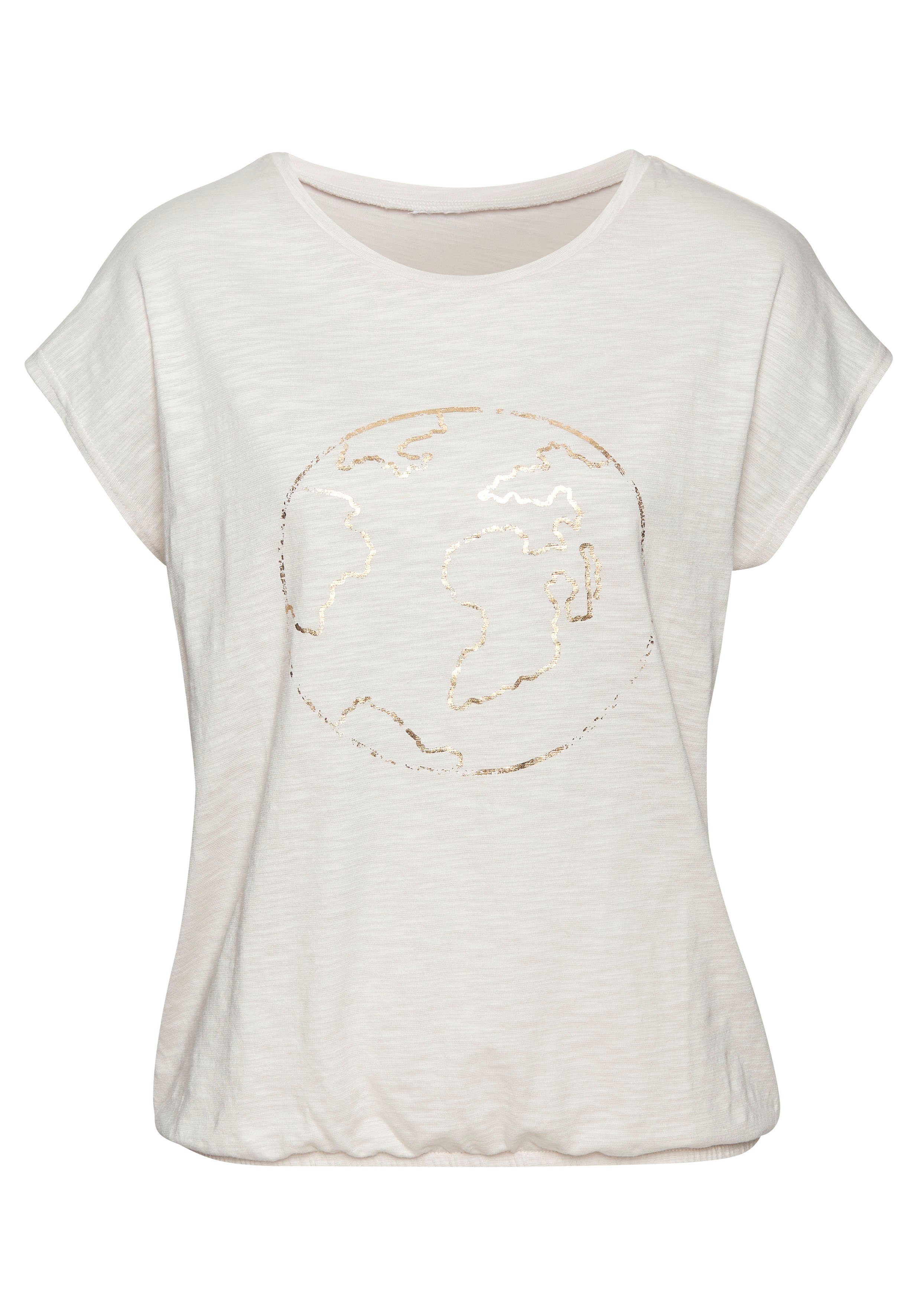 Vivance Shirt met ronde hals Met goudkleurige glanzende frontprint (1-delig)