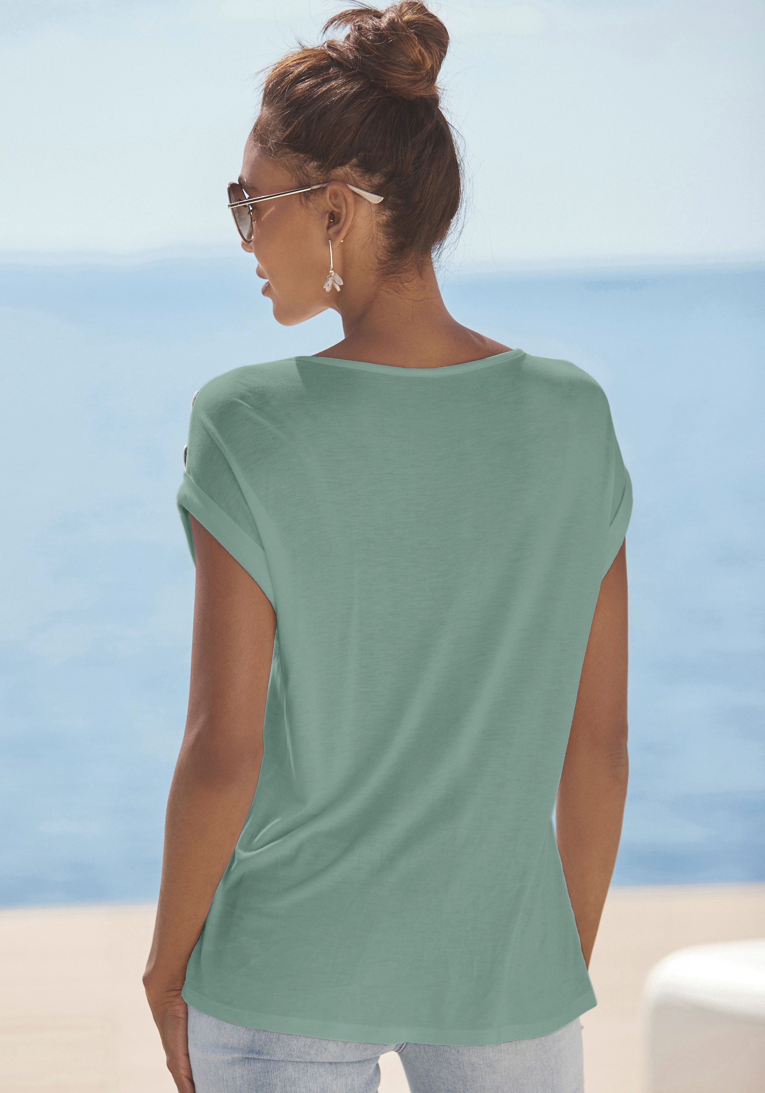 Buffalo Shirt met korte mouwen met decoratieve knopen, comfortabel t-shirt van jersey, basic