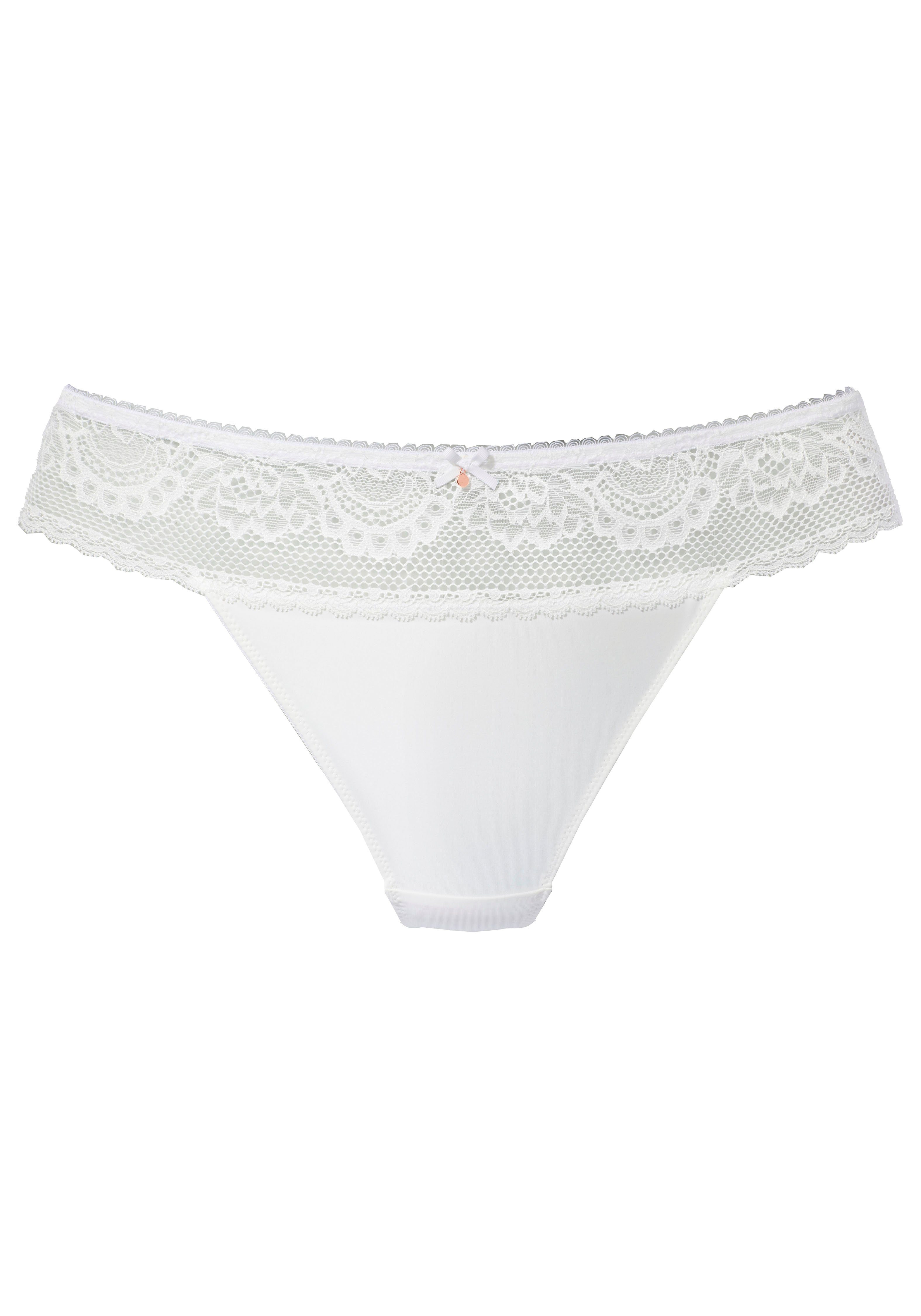 Lascana High-waist-string met brede band van bloemige kant