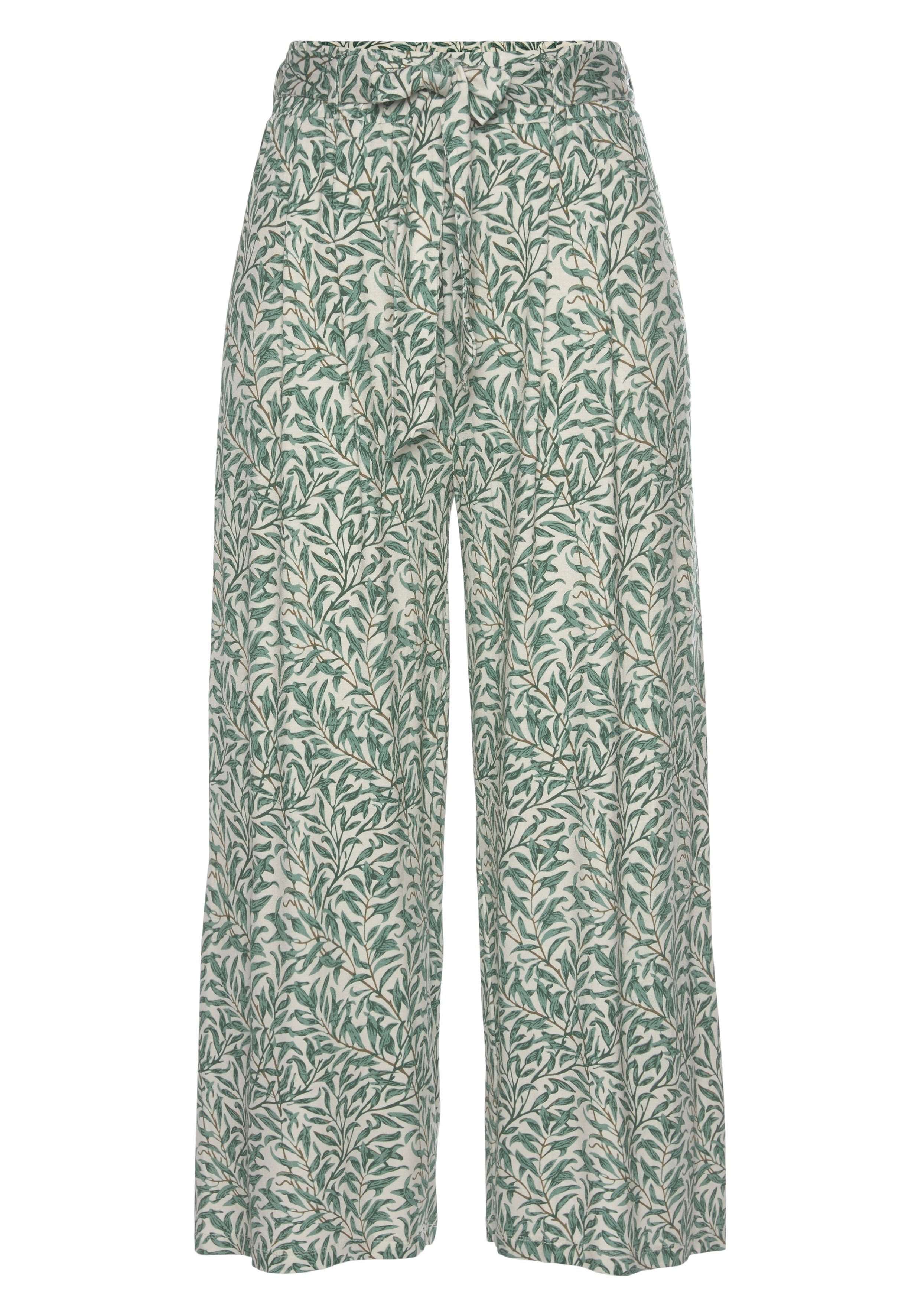 Beachtime Culotte met bladprint en striklint, luchtige lichtgewicht zomerbroek (Met een bindceintuur)