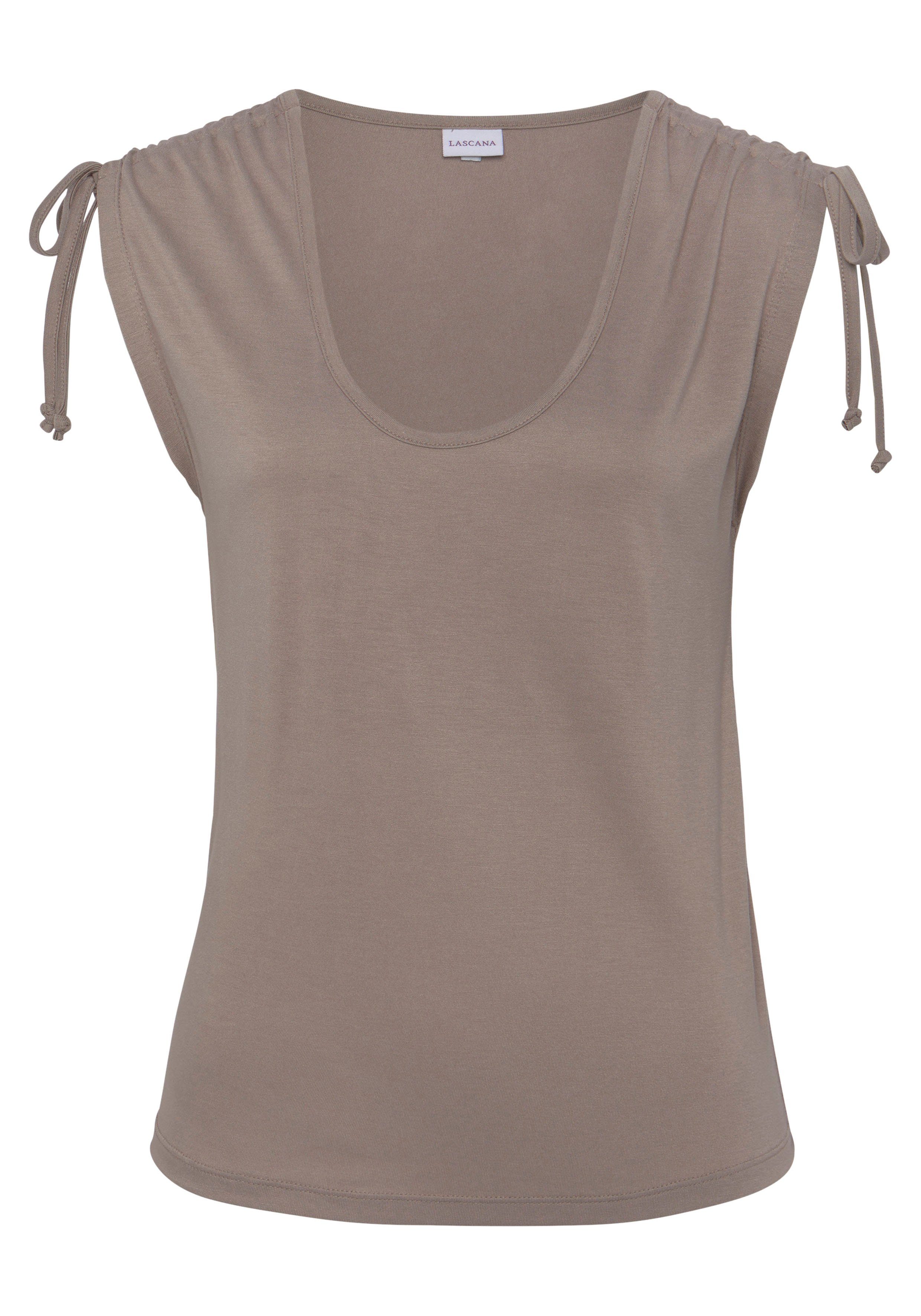 Lascana Strandtop met rimpeling op de schouders, comfortabel damestop, figuuraccentuerend
