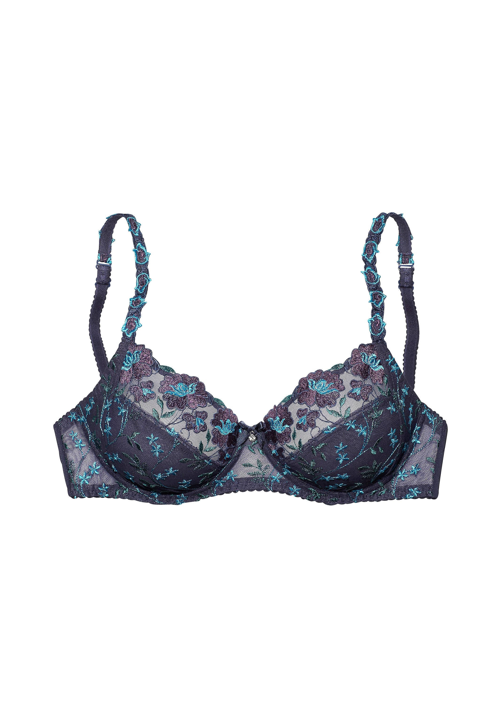 Nuance Beugel-bh met mooi borduursel en kant, dessous beugel bh's maat 80 D blauw